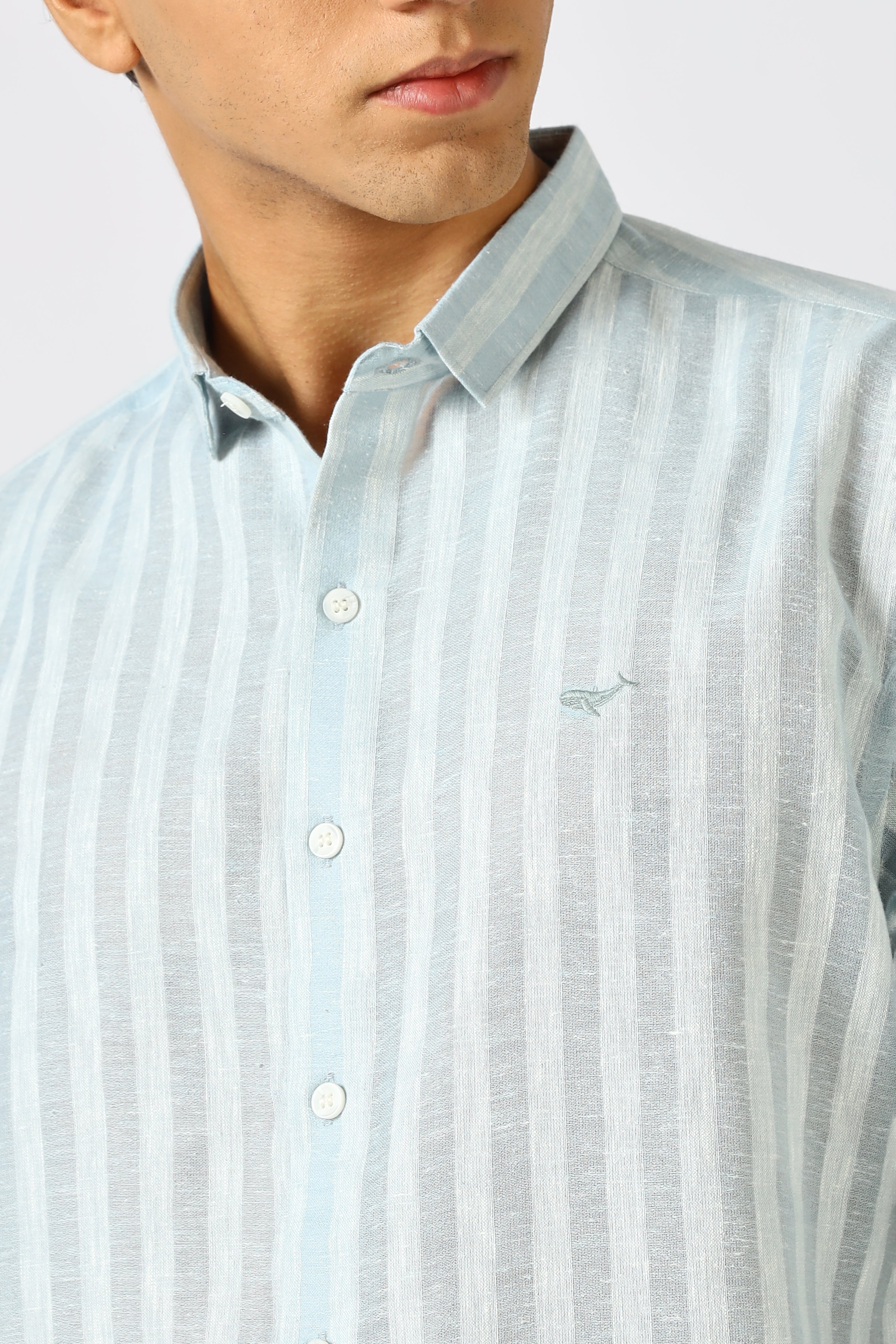 Linen Like 100% Cotton Regular Fit Grey Stripes Shirt
