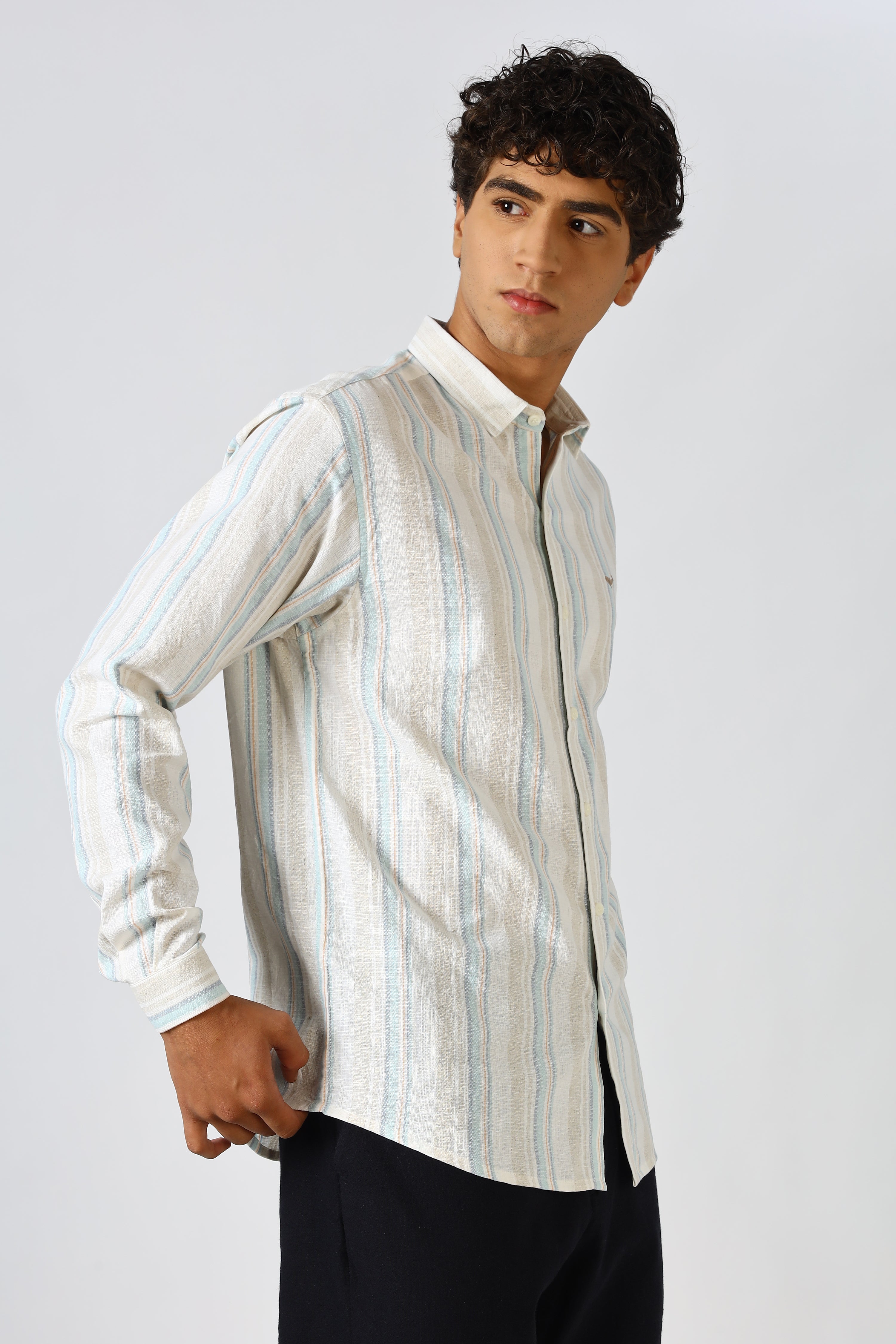 Havana Linen Blend Regular Fit Stripes Shirt