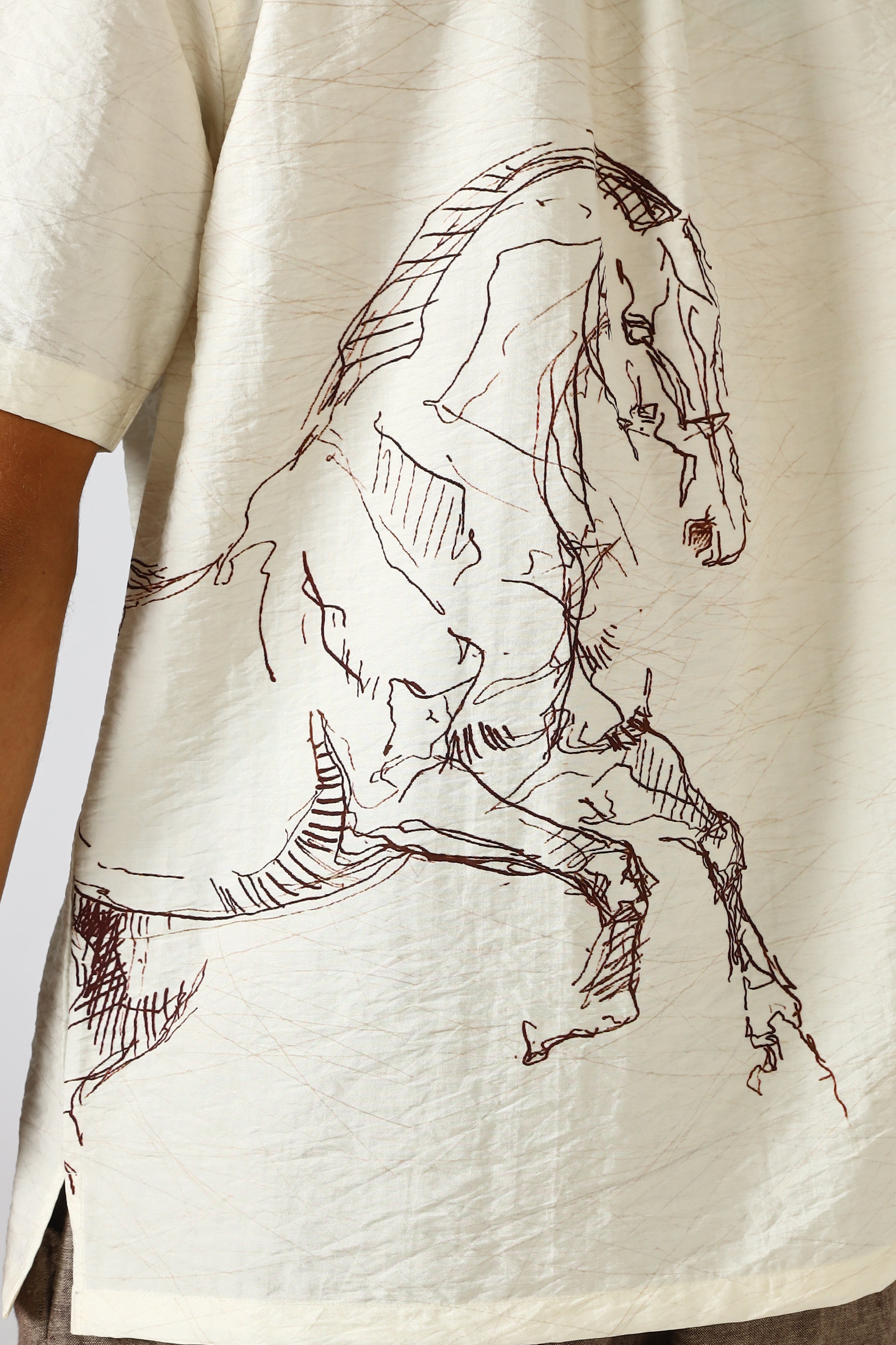 Desert Stallion nylon-viscos Box Fit White Printed Shirt