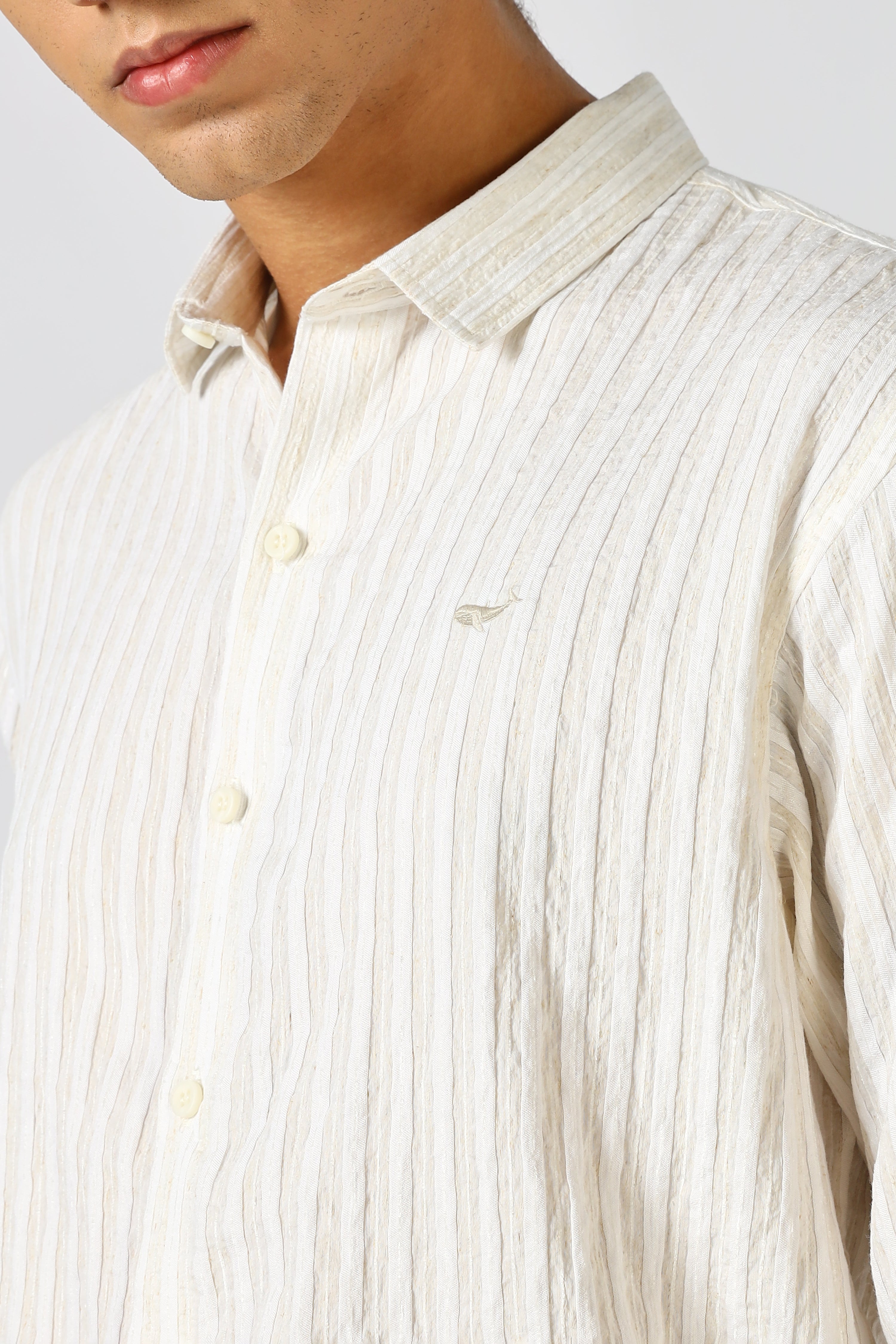 Milan Beige Seersucker Striped Essential Shirt