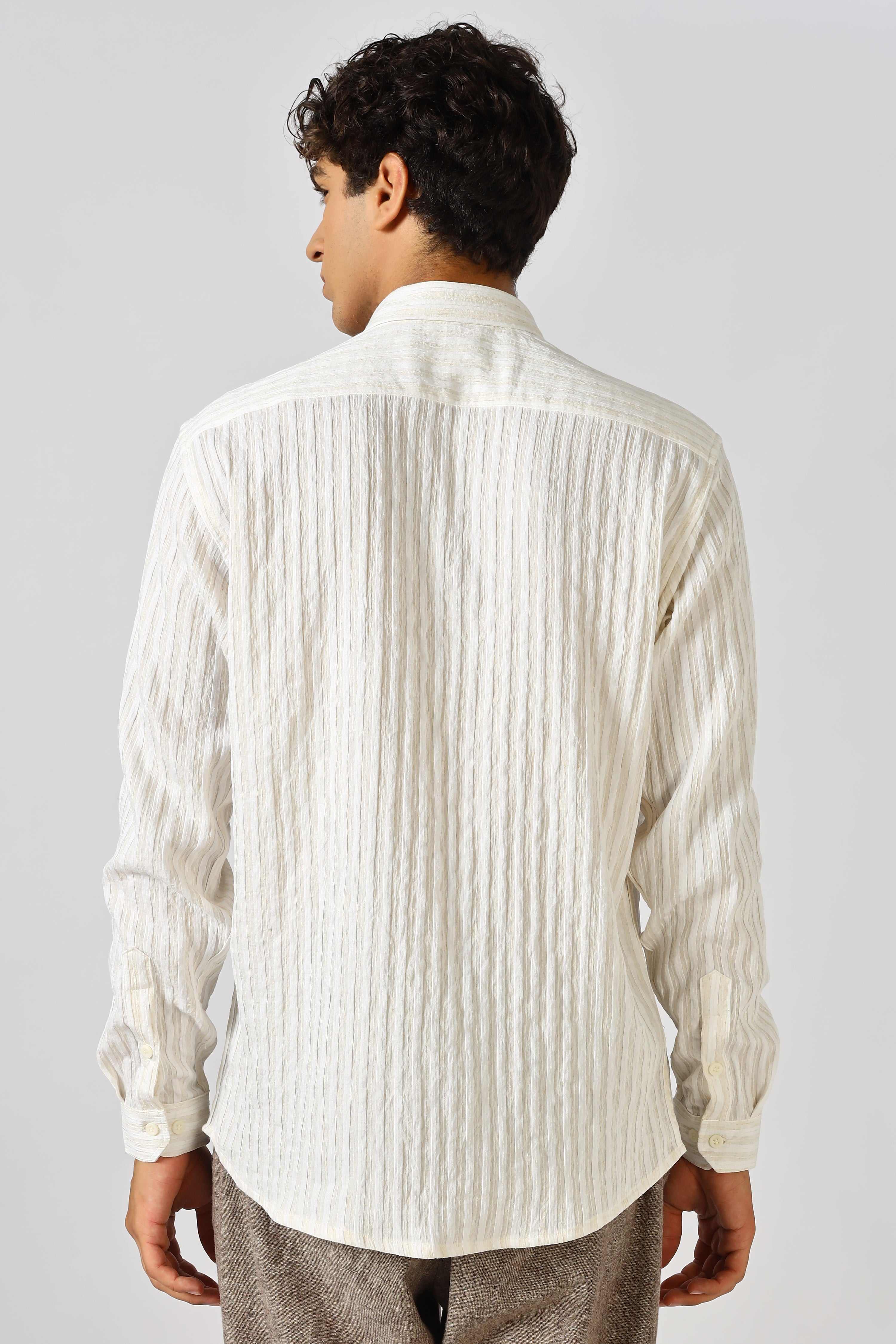 Milan Beige Seersucker Striped Essential Shirt