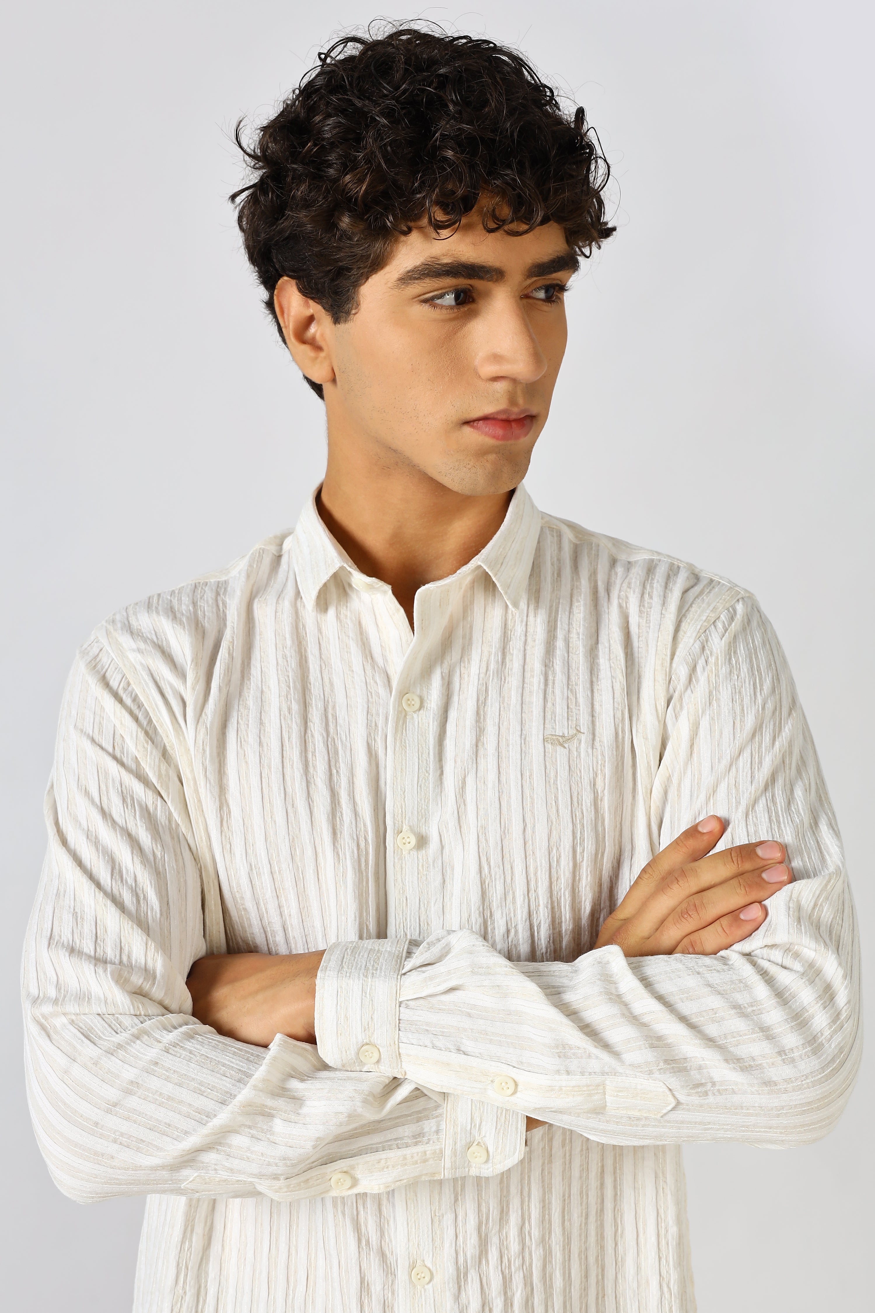 Milan Beige Seersucker Striped Essential Shirt