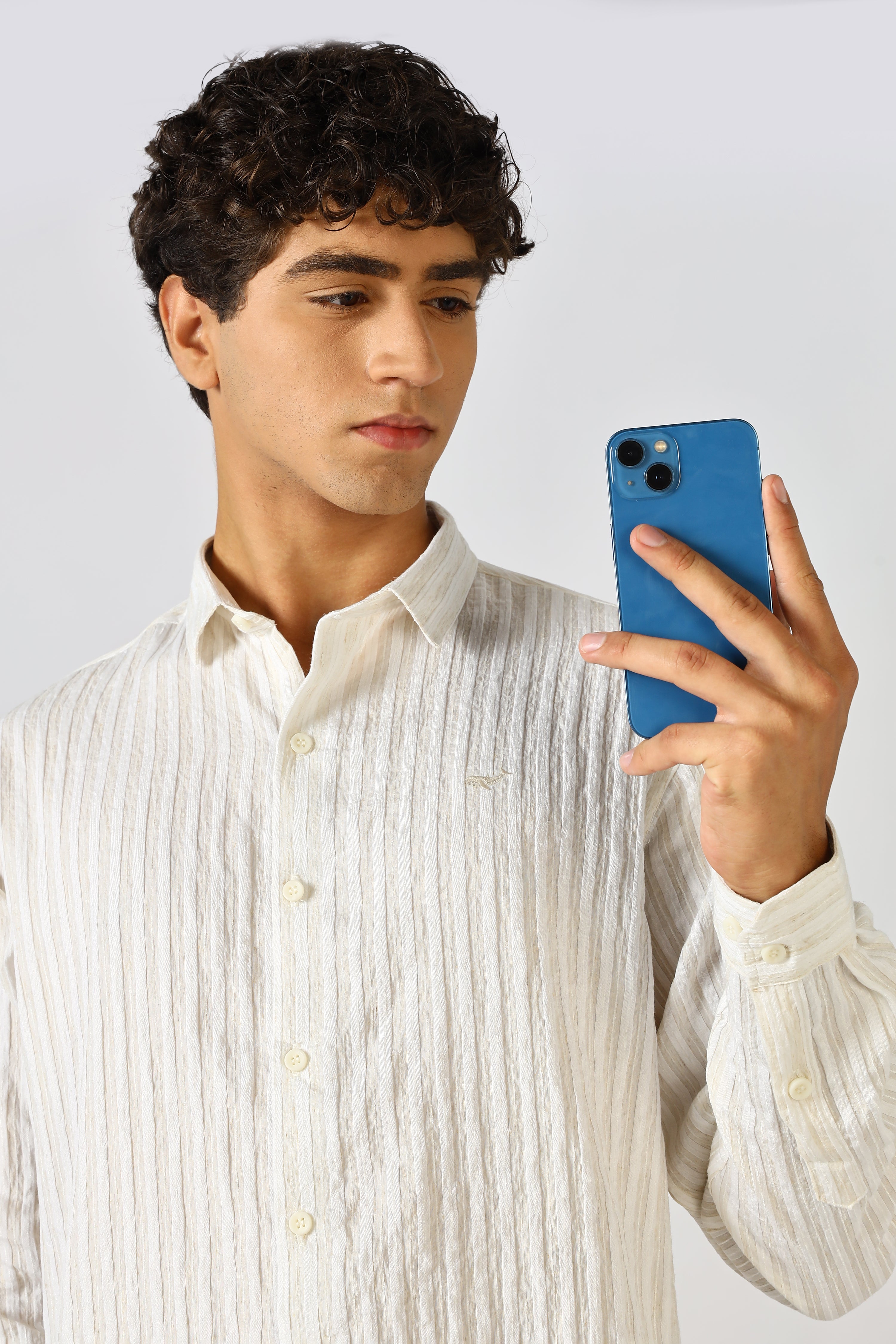 Milan Beige Seersucker Striped Essential Shirt