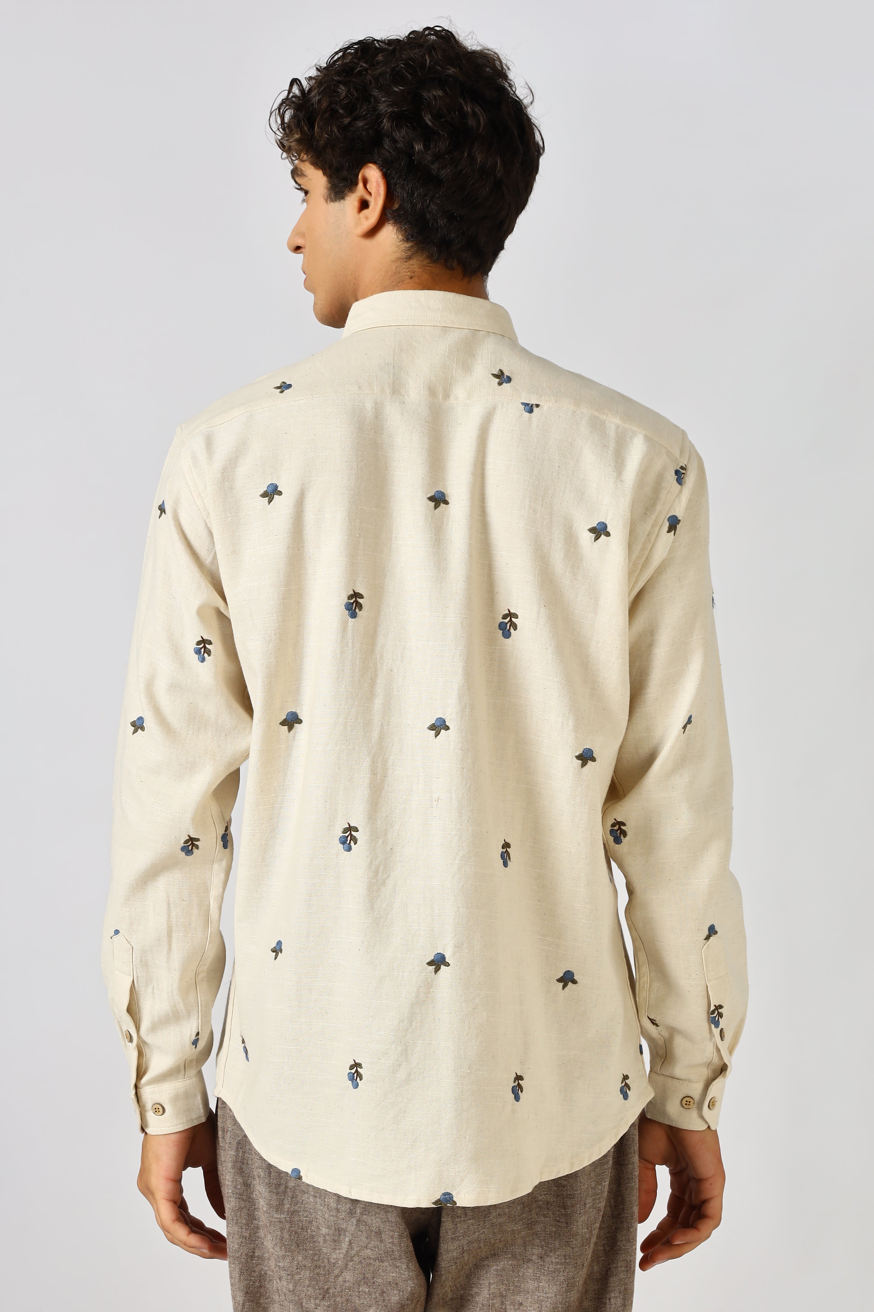 Ivory Blueberry Beige Embroidered Shirt