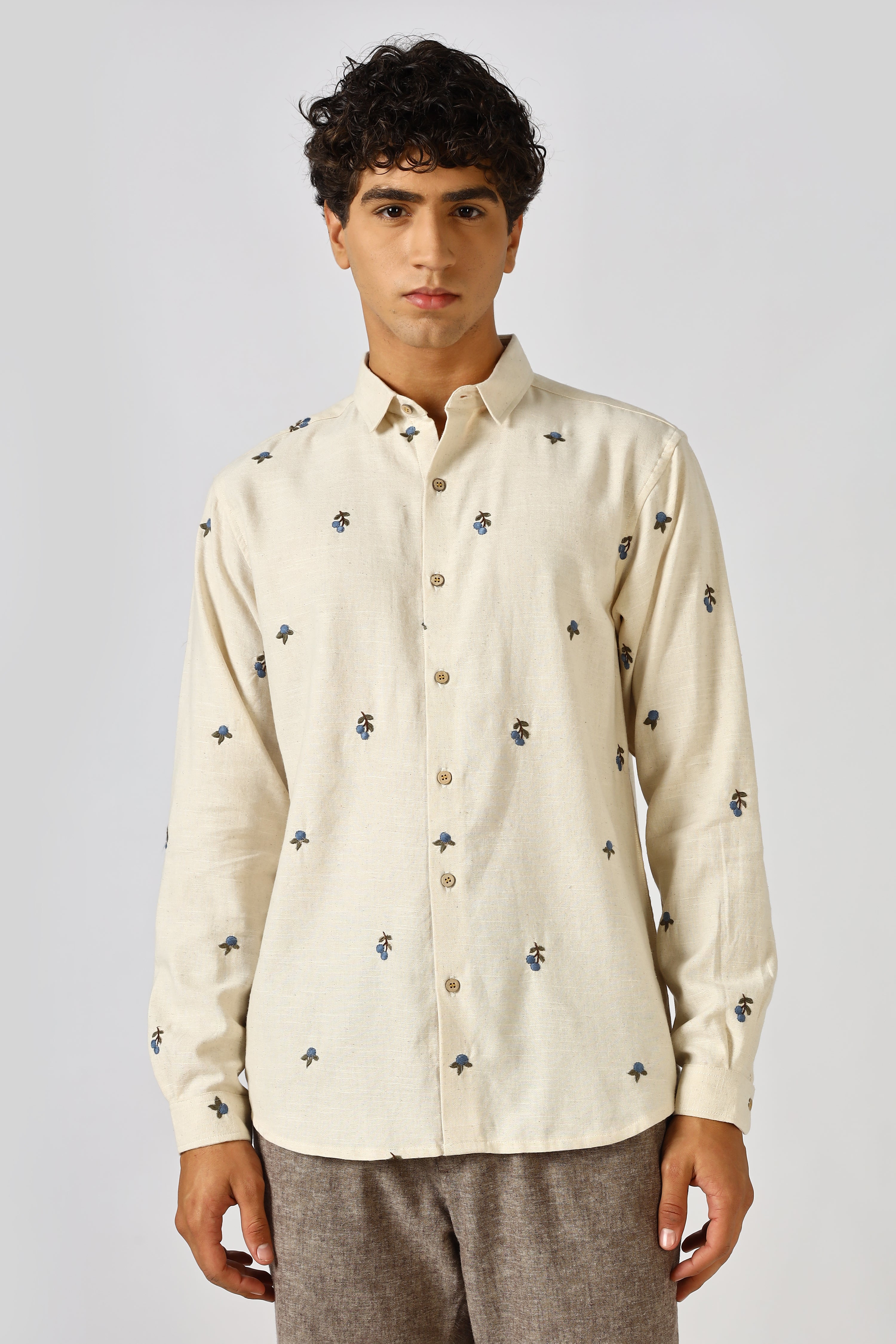 Ivory Blueberry Beige Embroidered Shirt