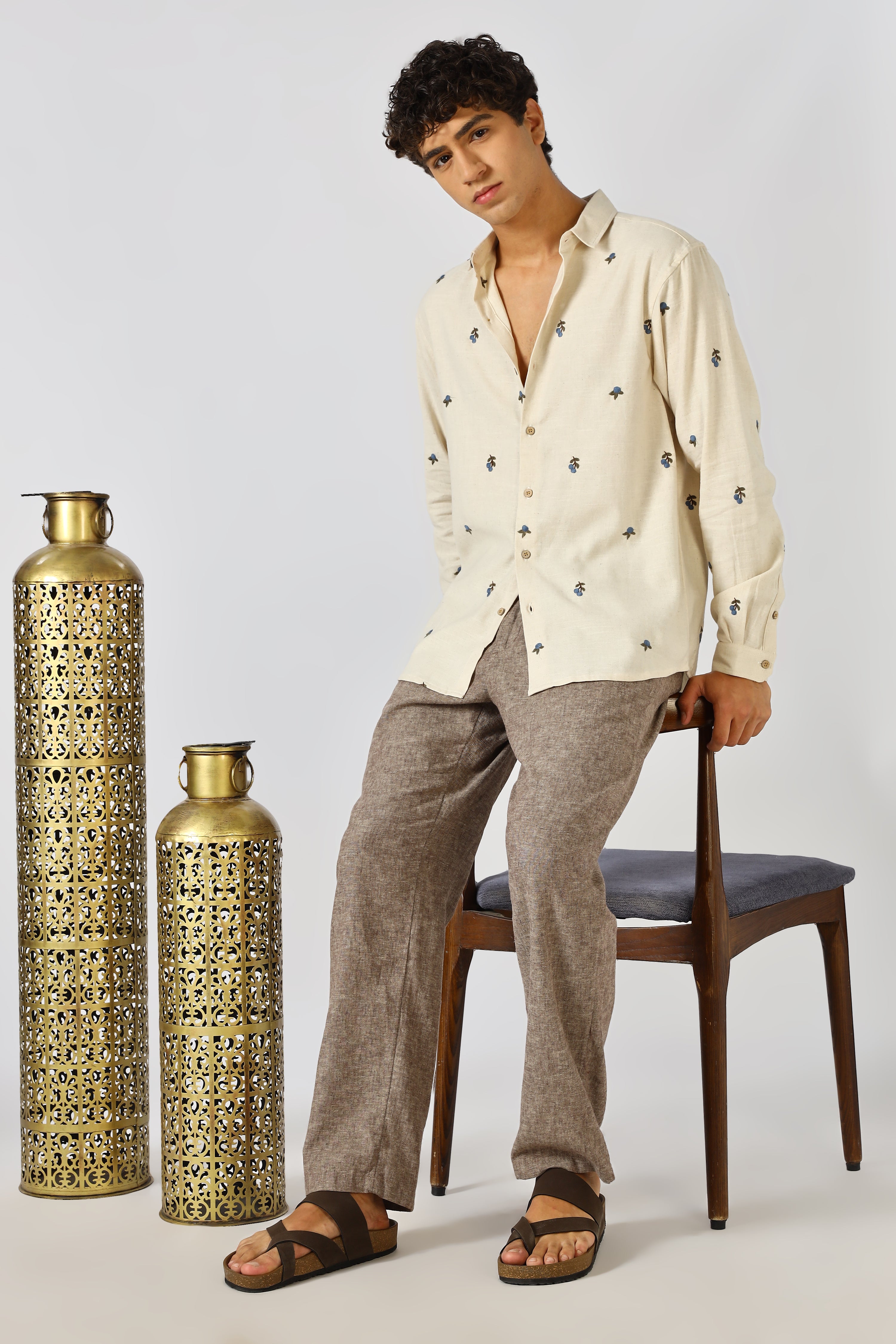 Ivory Blueberry Beige Embroidered Shirt