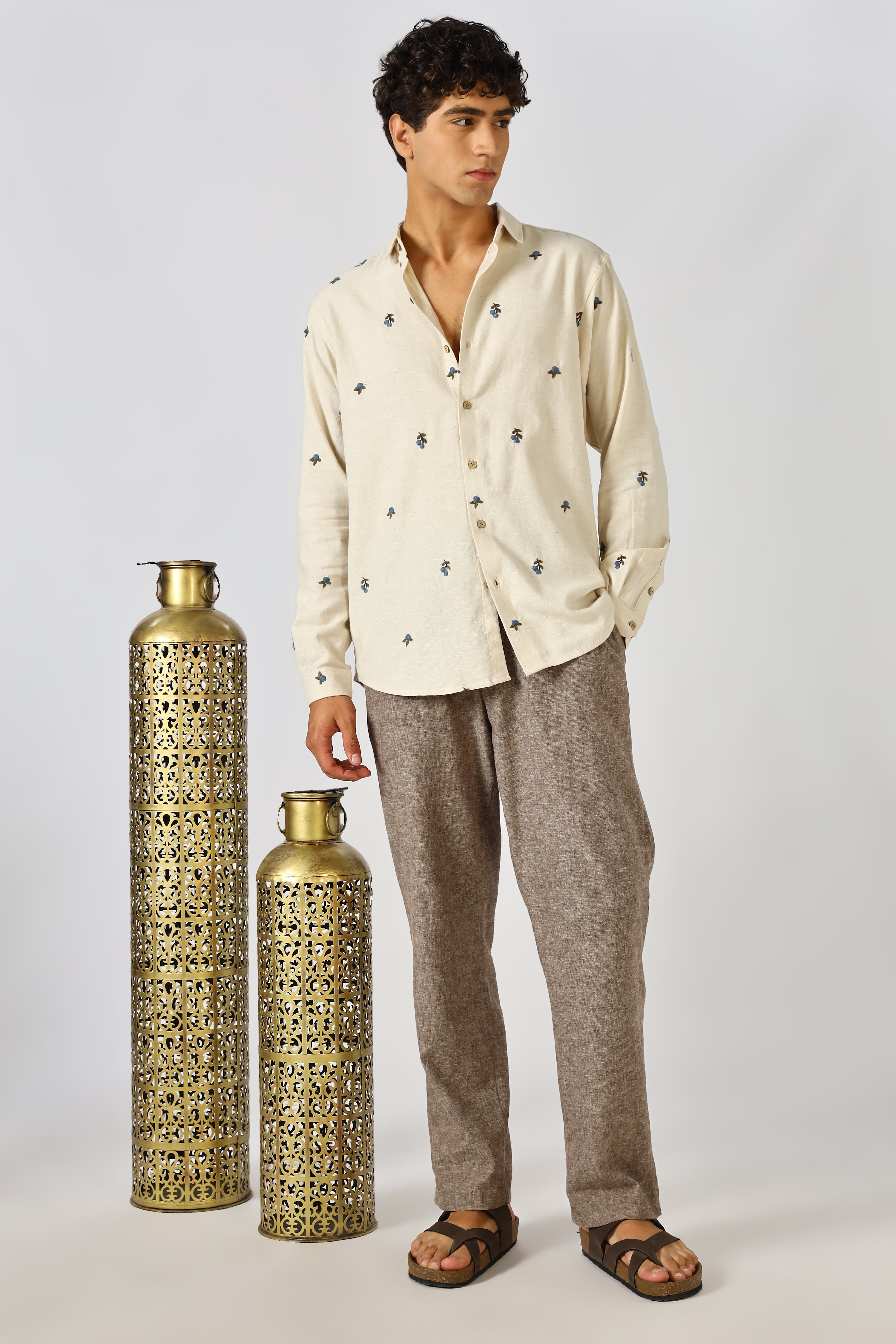 Ivory Blueberry Beige Embroidered Shirt