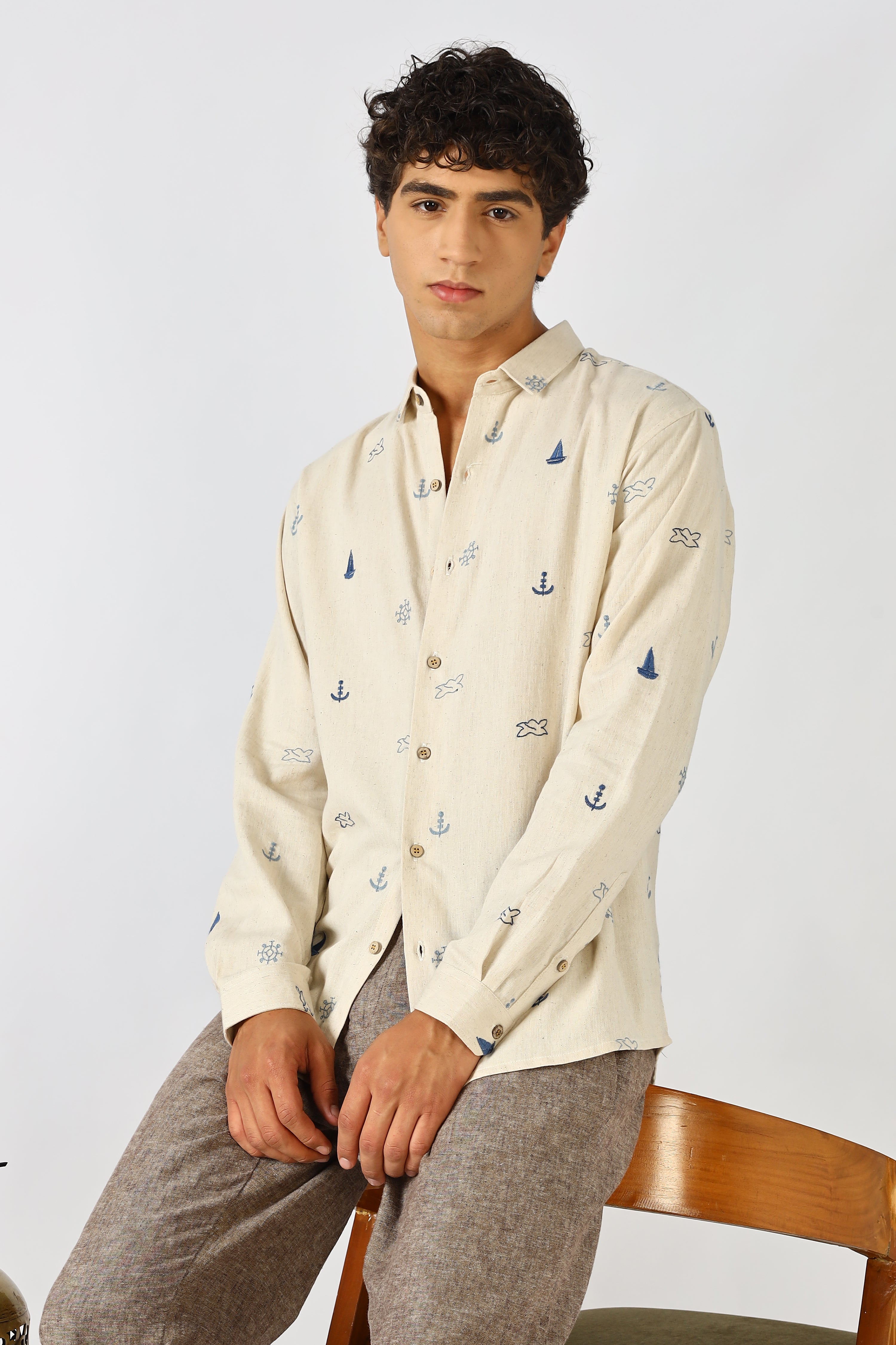 Anchors Aweigh Embroidered Coastal Shirt