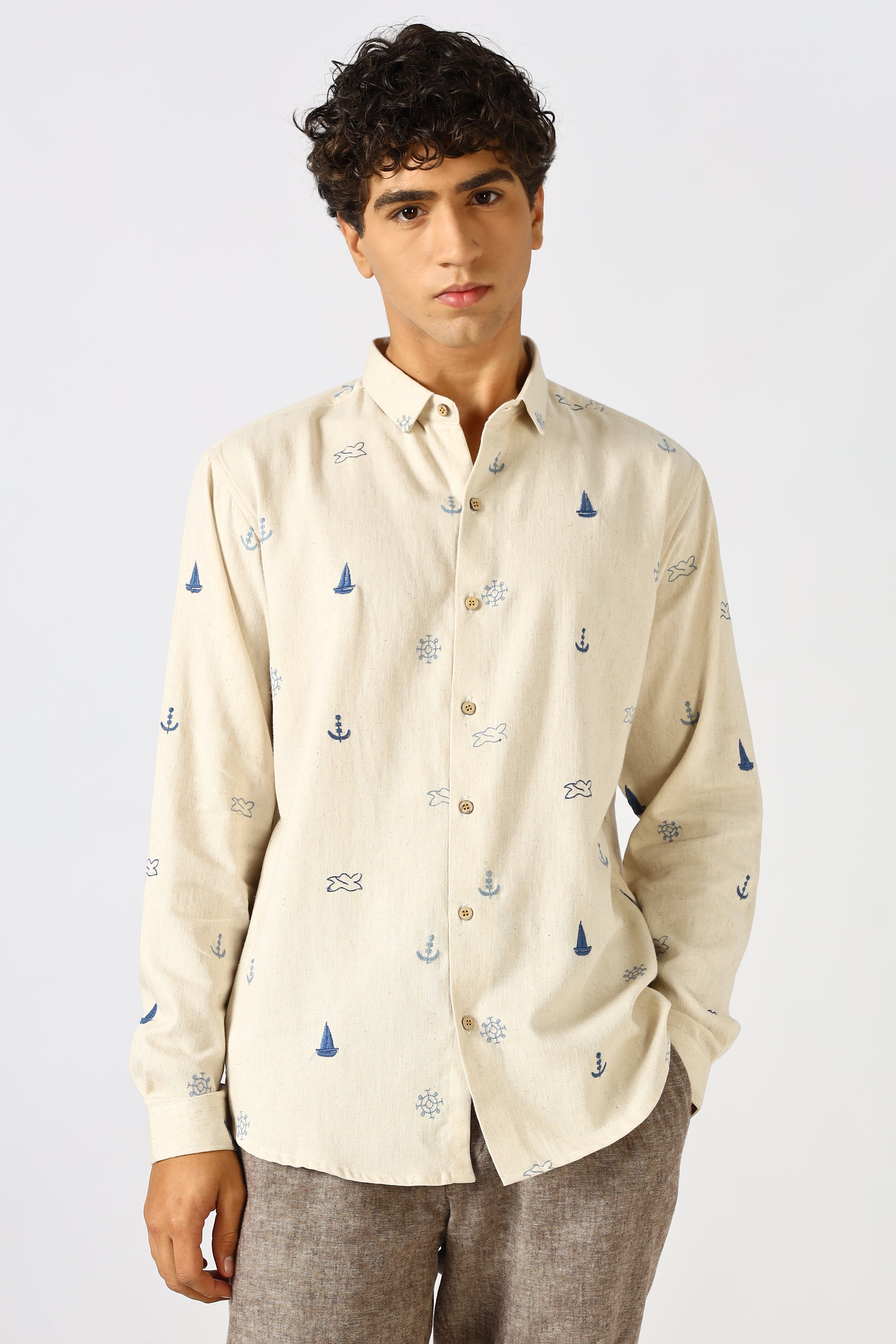 Anchors Aweigh Embroidered Coastal Shirt
