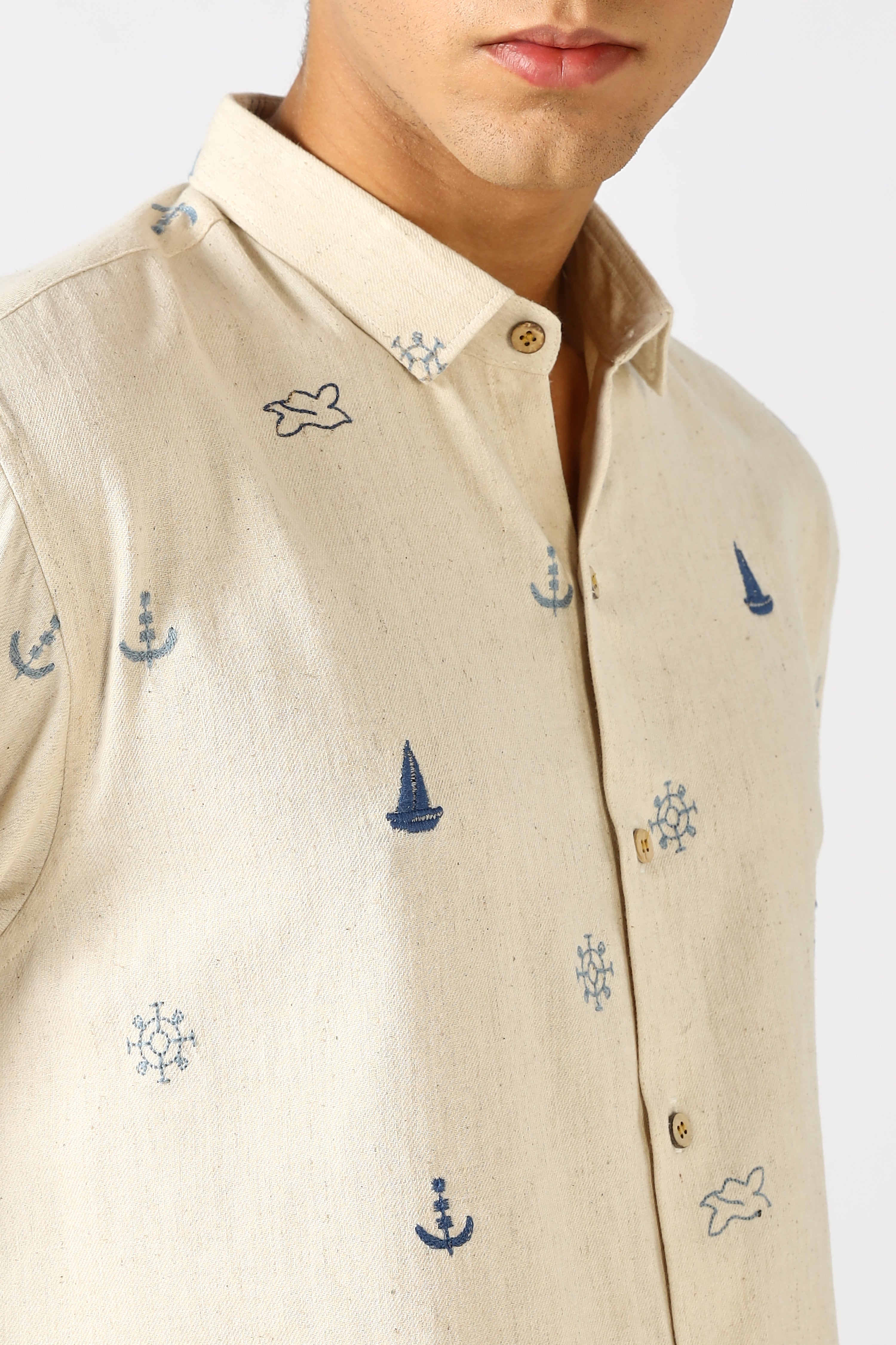 Anchors Aweigh Embroidered Coastal Shirt