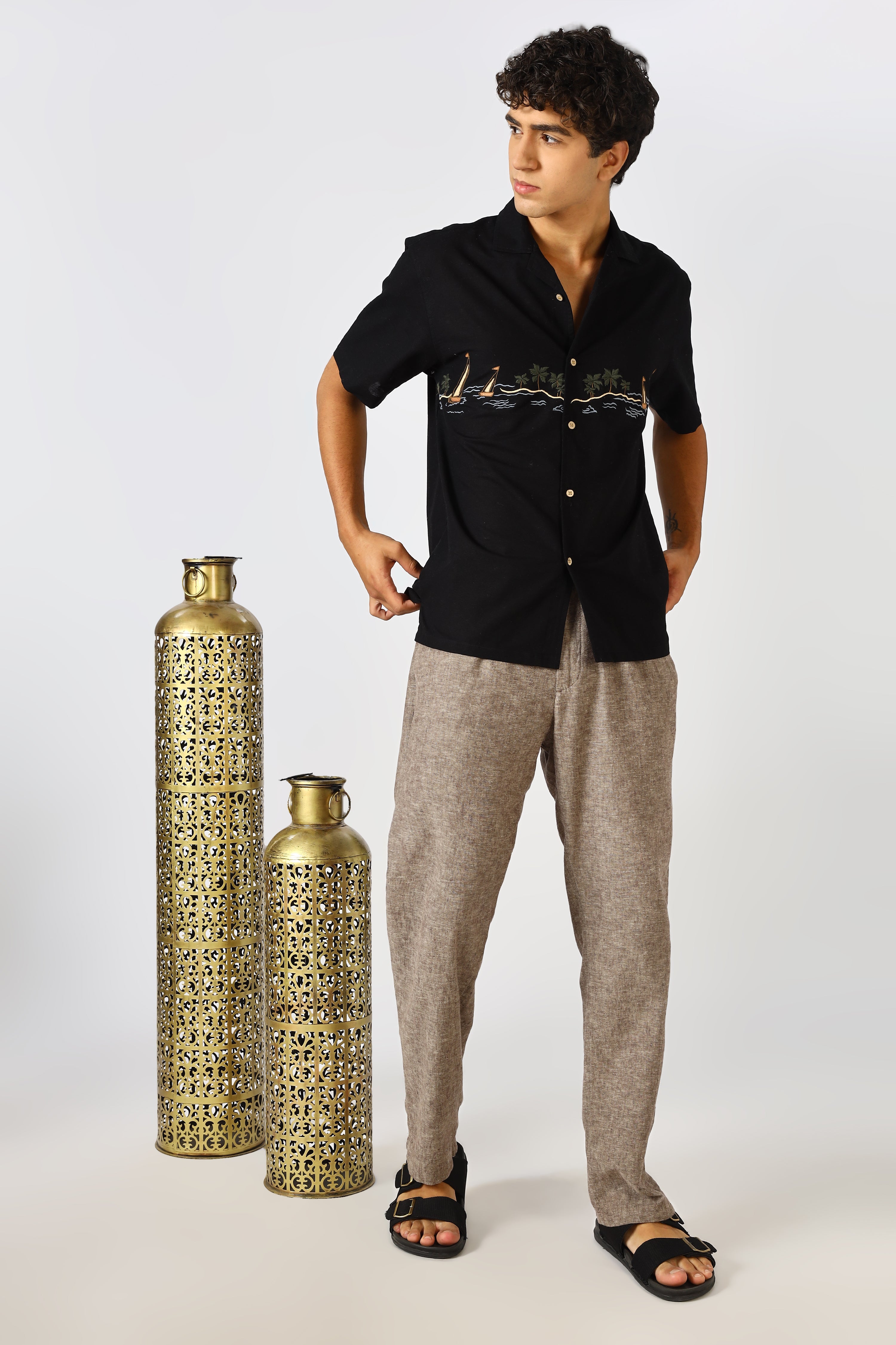 Seabreeze Voyage Cotton Box Fit Black Embroidered Shirt
