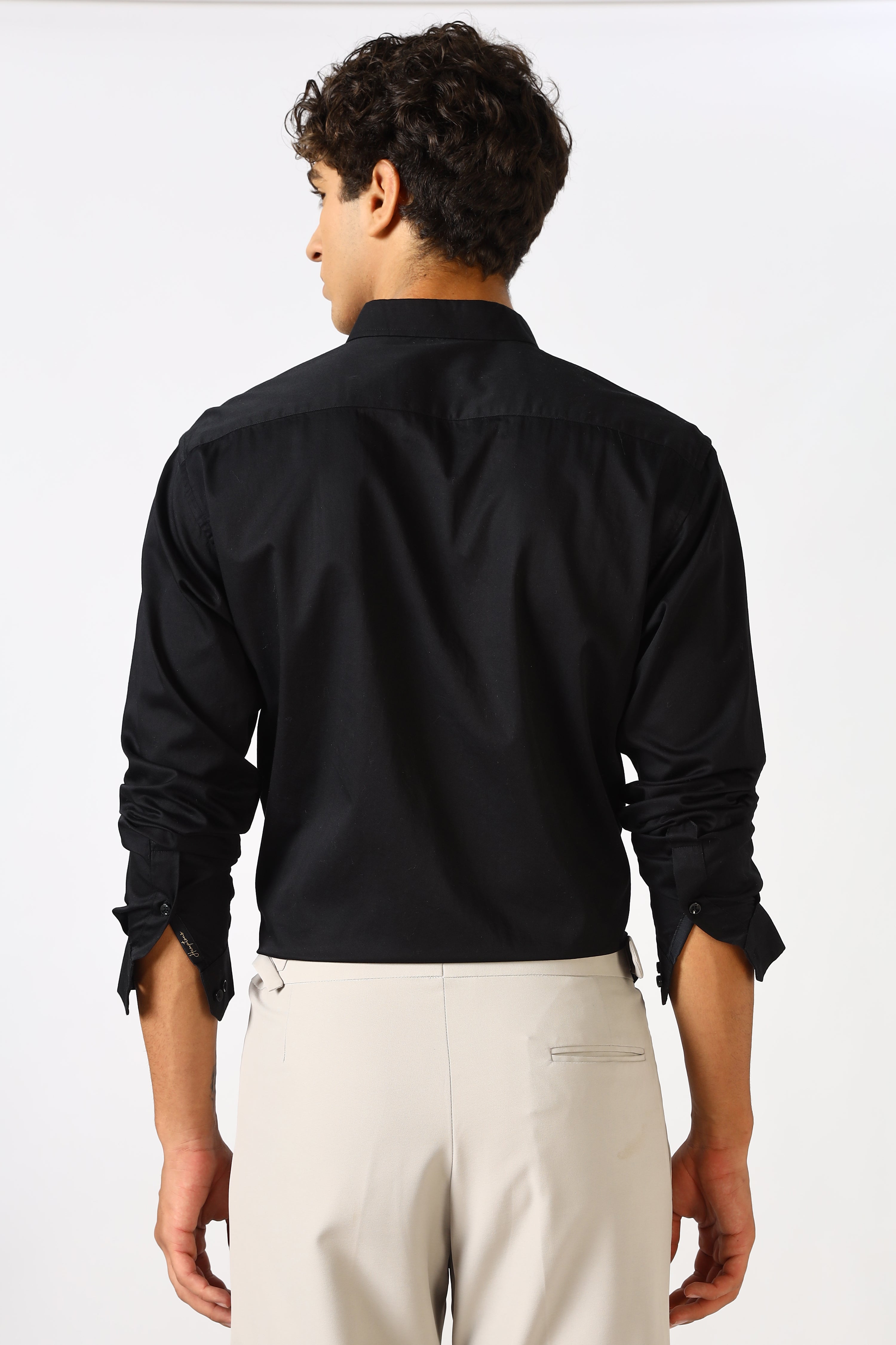 Midnight Black Cinematic Satin 100% Giza Cotton Shirt