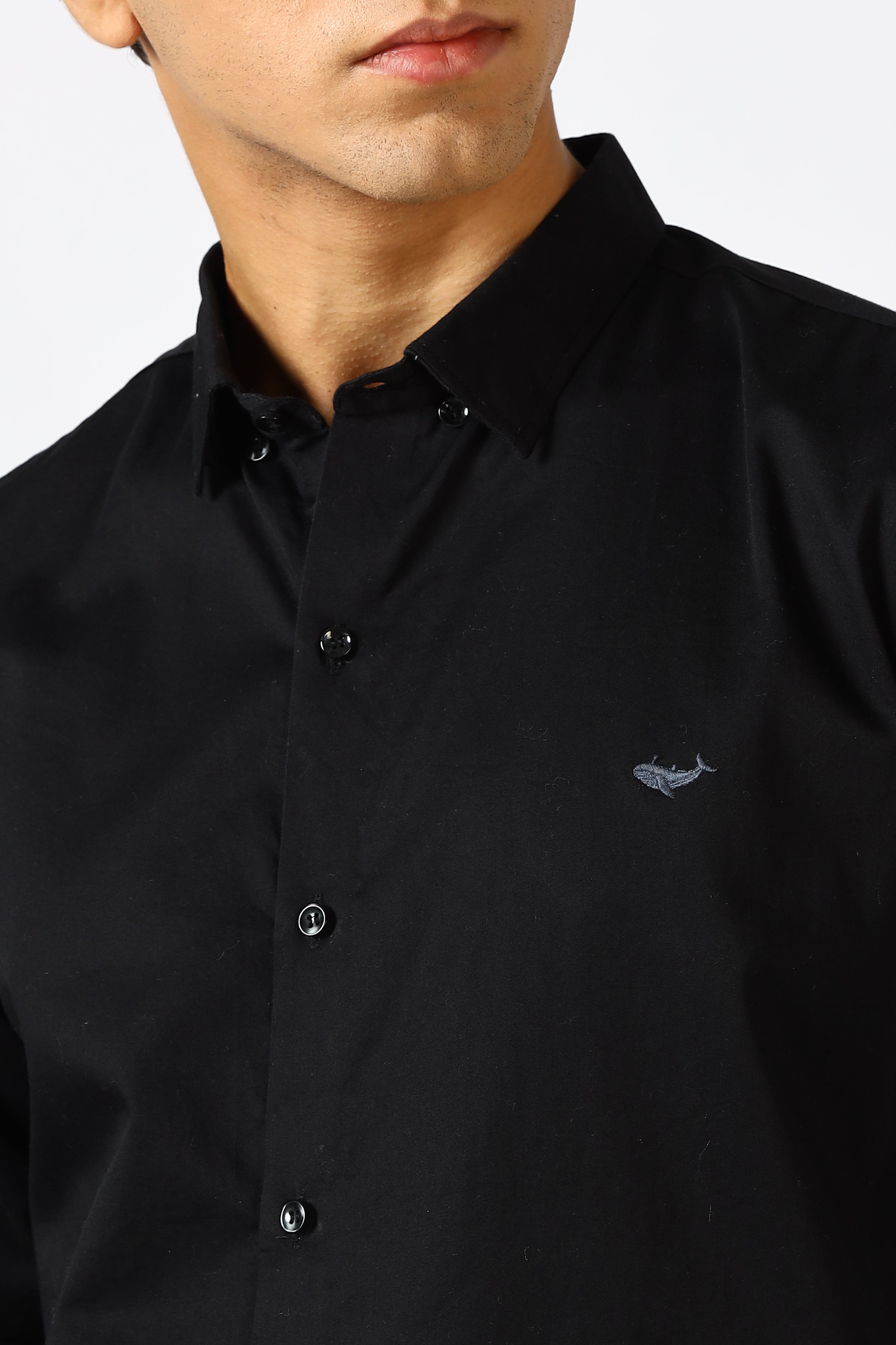 Midnight Black Cinematic Satin 100% Giza Cotton Shirt