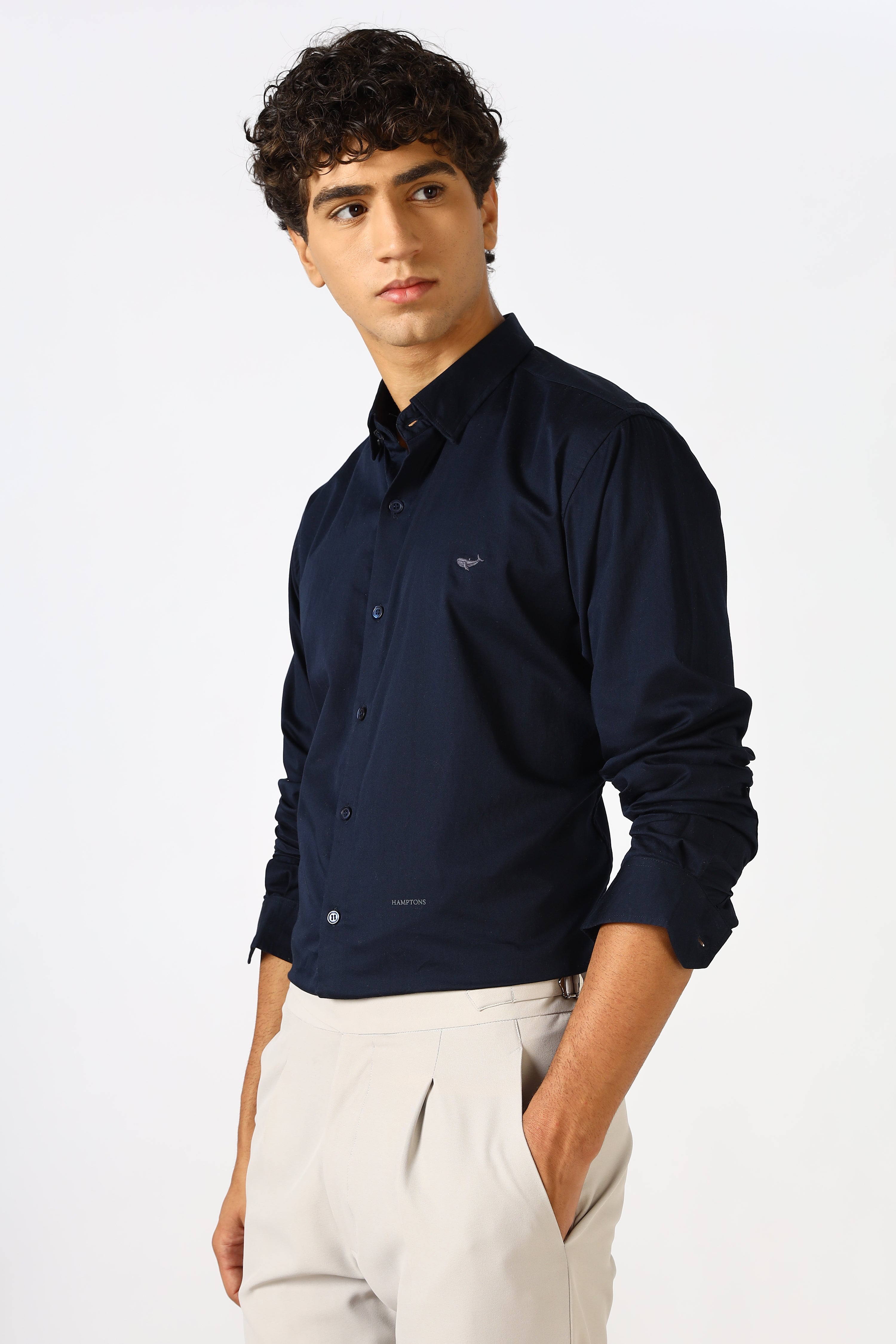 Deep Indigo Cinematic Satin 100% Giza Cotton Shirt