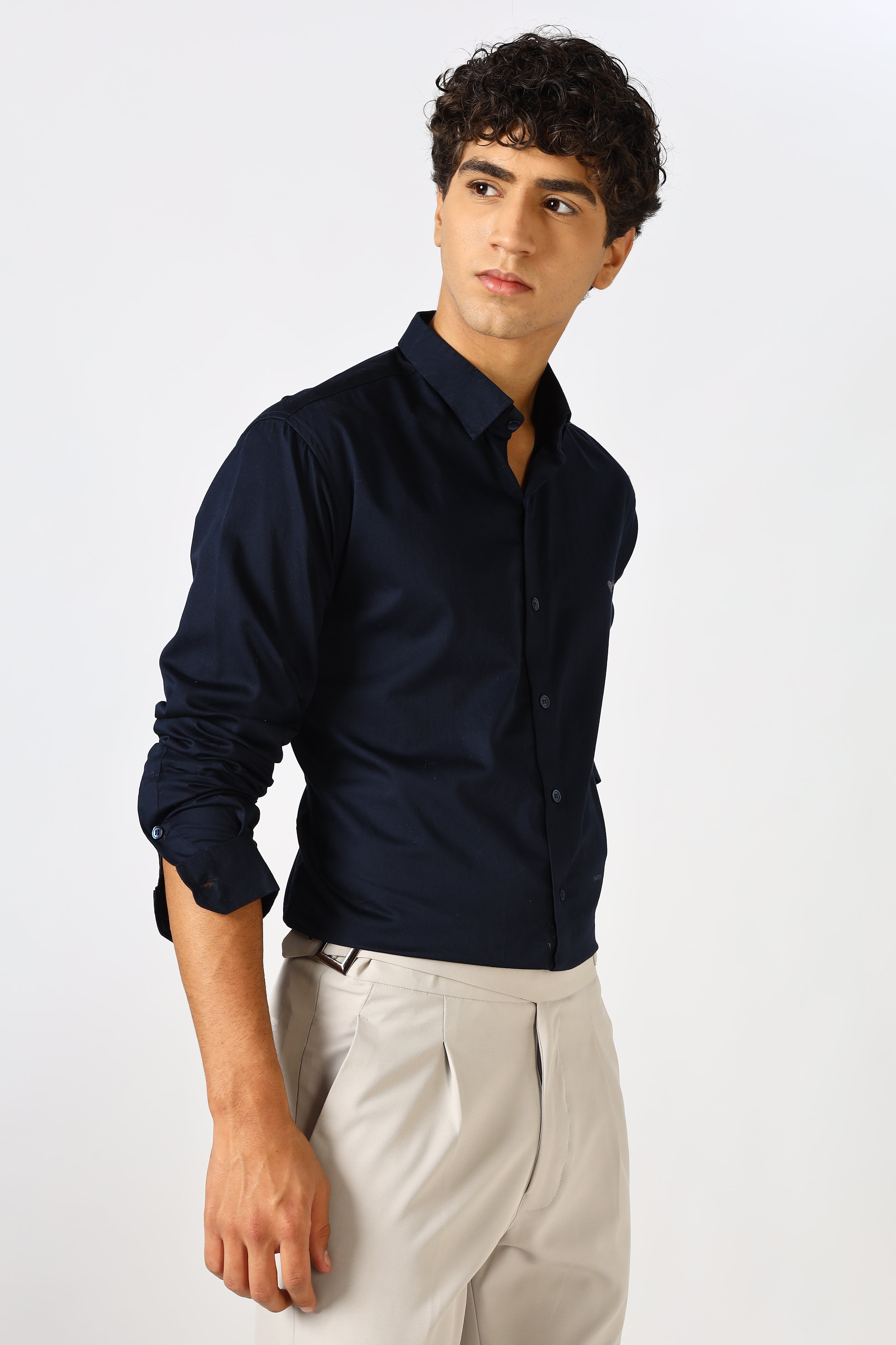 Deep Indigo Cinematic Satin 100% Giza Cotton Shirt