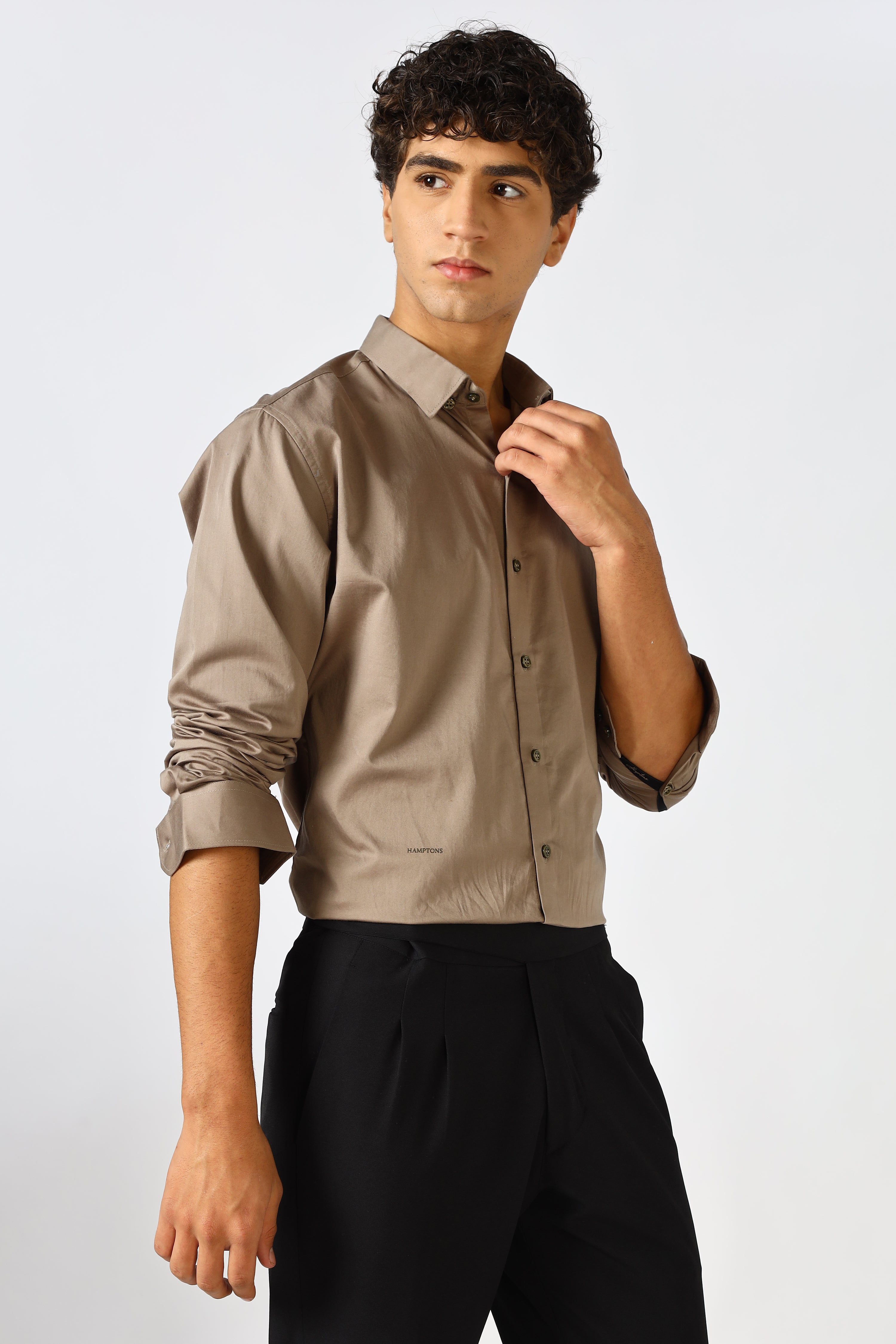 Mink Beige Cinematic Satin 100% Giza Cotton Shirt