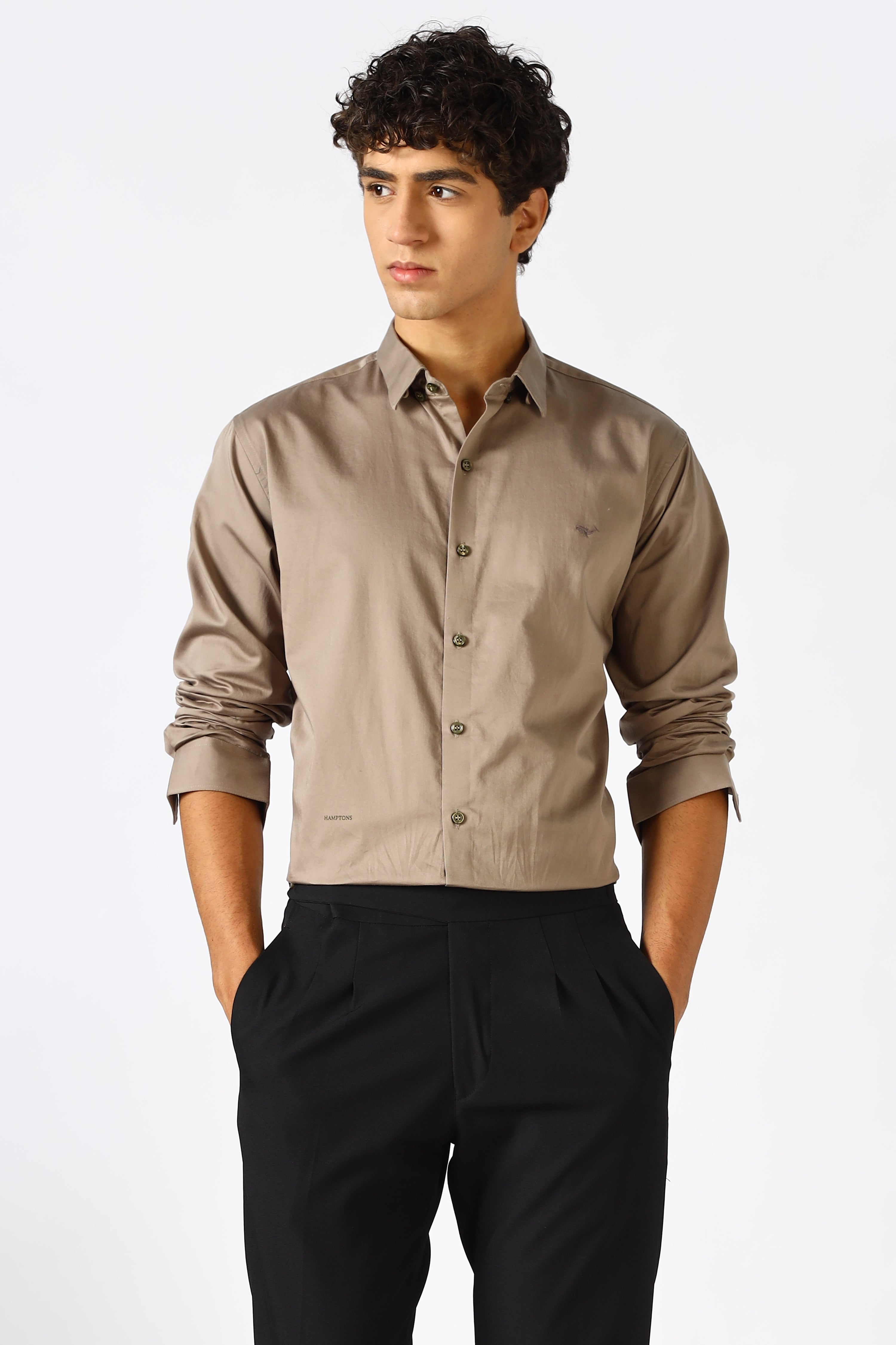Mink Beige Cinematic Satin 100% Giza Cotton Shirt
