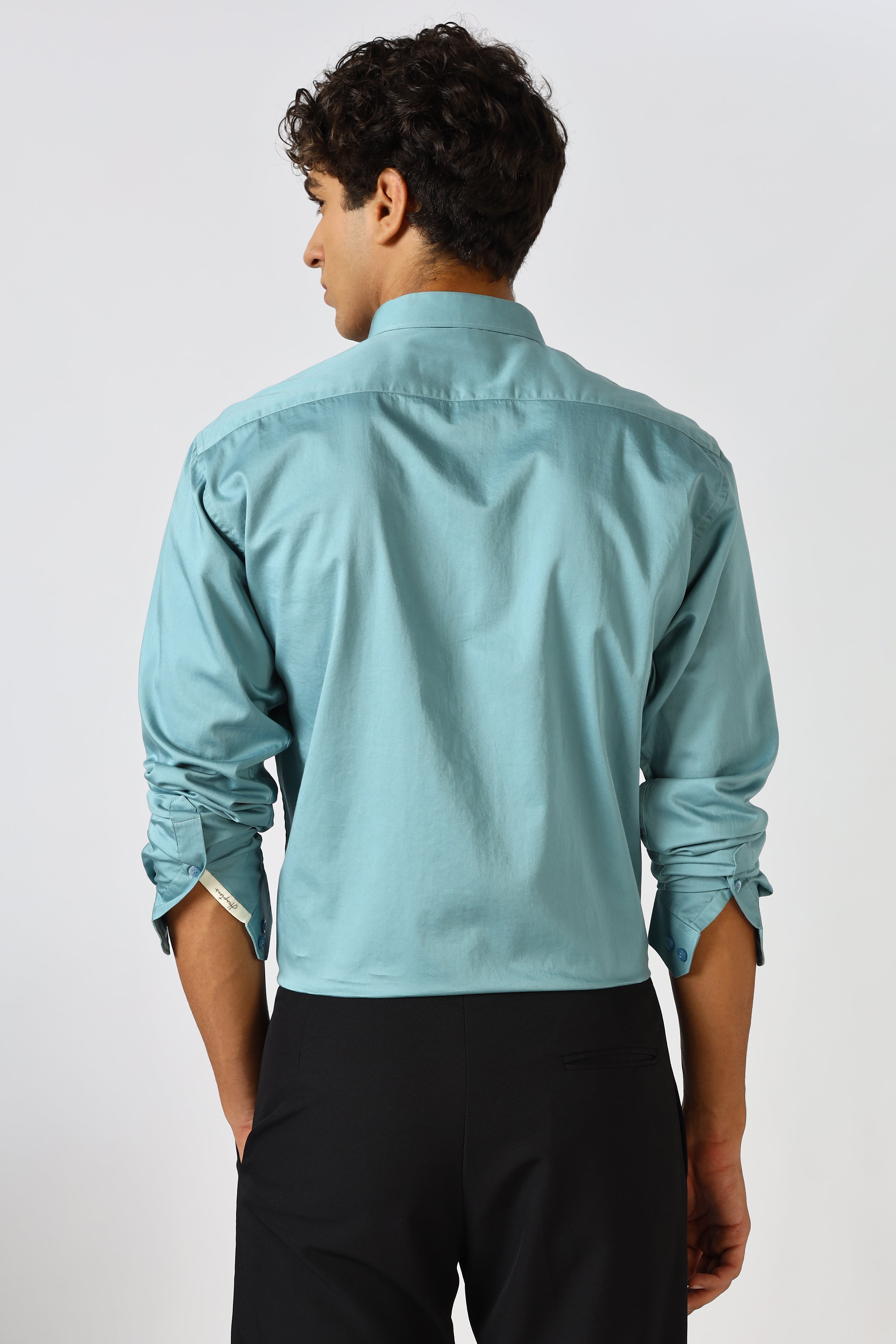 Serene Blue Cinematic Satin 100% Giza Cotton Shirt