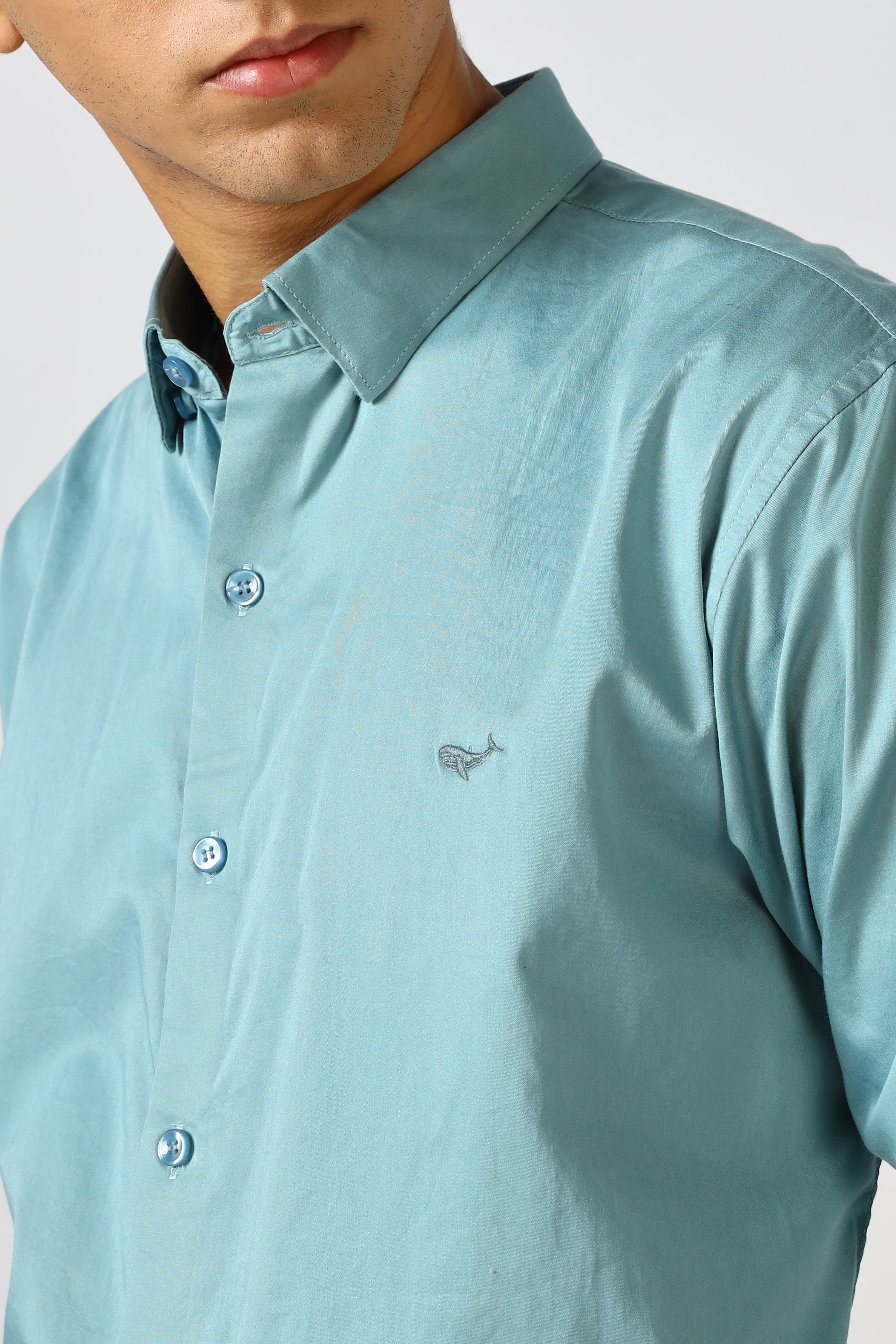 Serene Blue Cinematic Satin 100% Giza Cotton Shirt