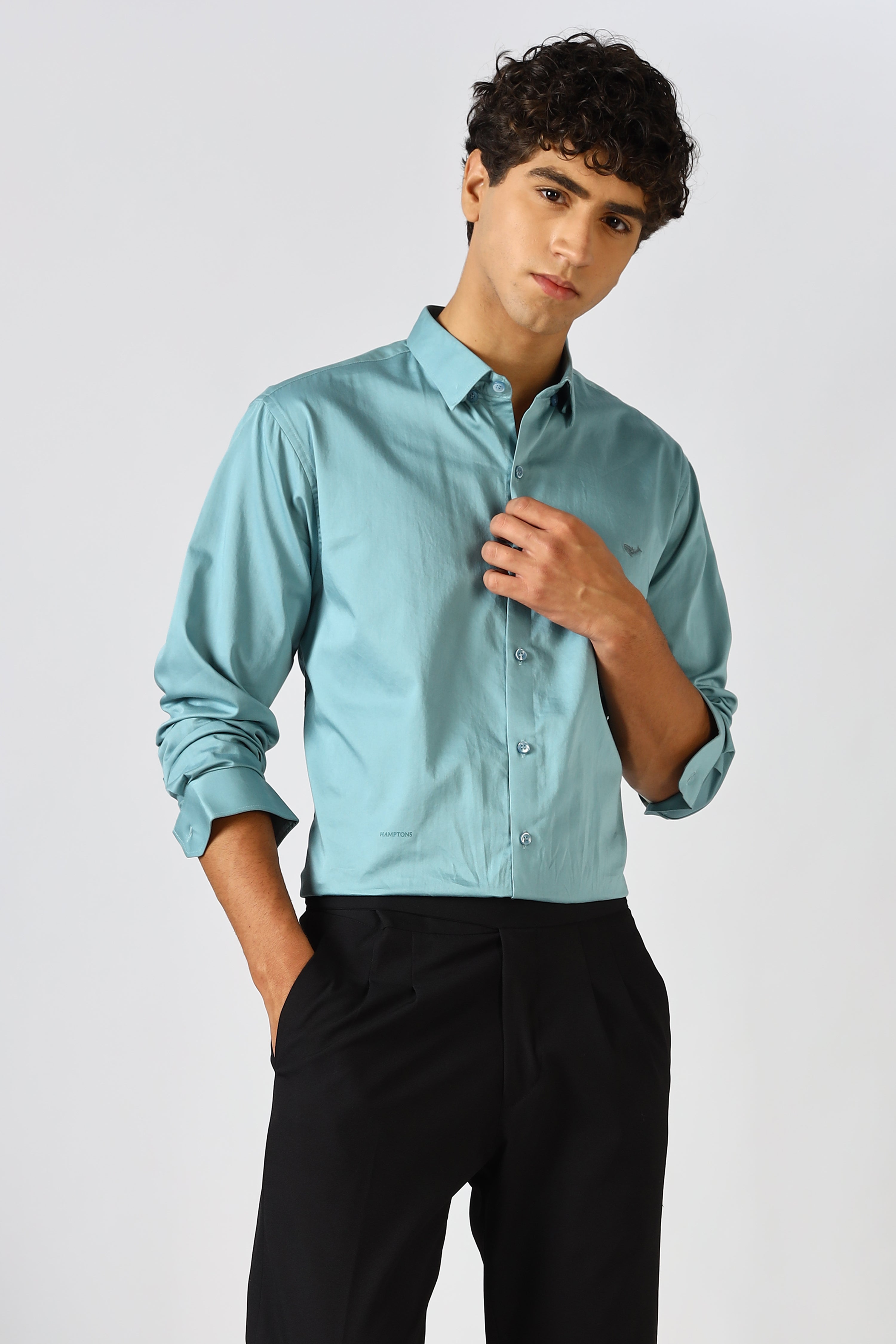 Serene Blue Cinematic Satin 100% Giza Cotton Shirt
