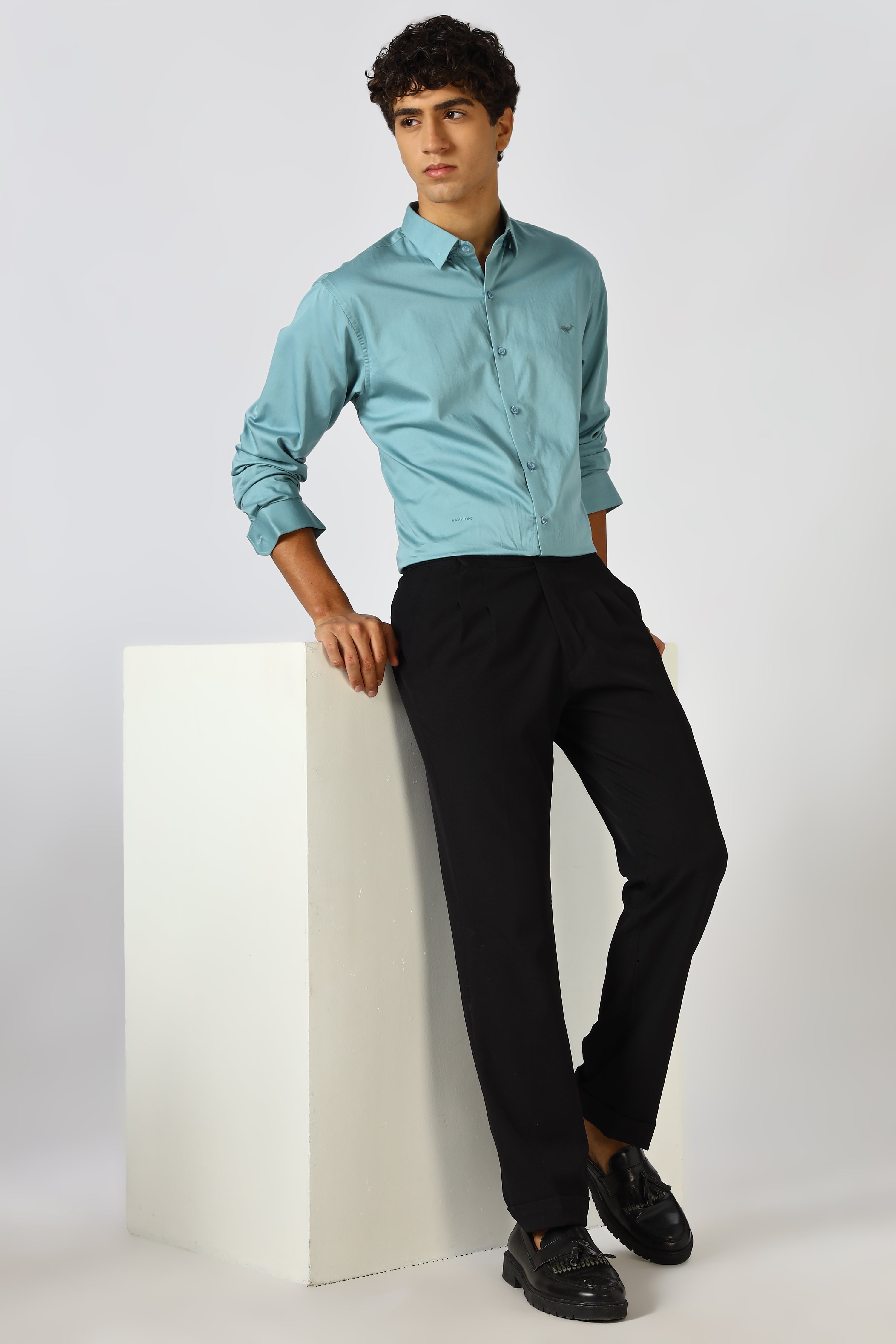 Serene Blue Cinematic Satin 100% Giza Cotton Shirt