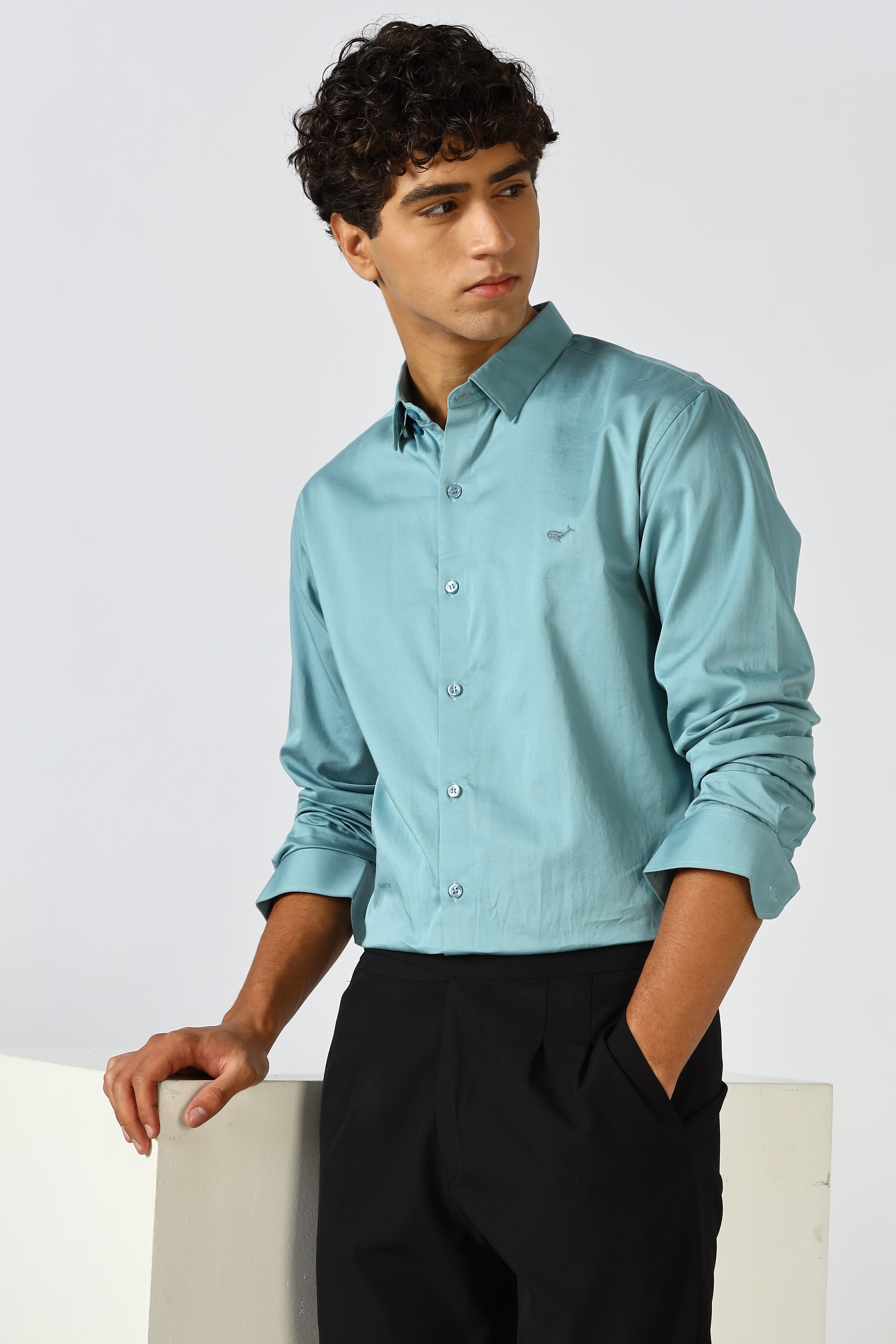 Serene Blue Cinematic Satin 100% Giza Cotton Shirt