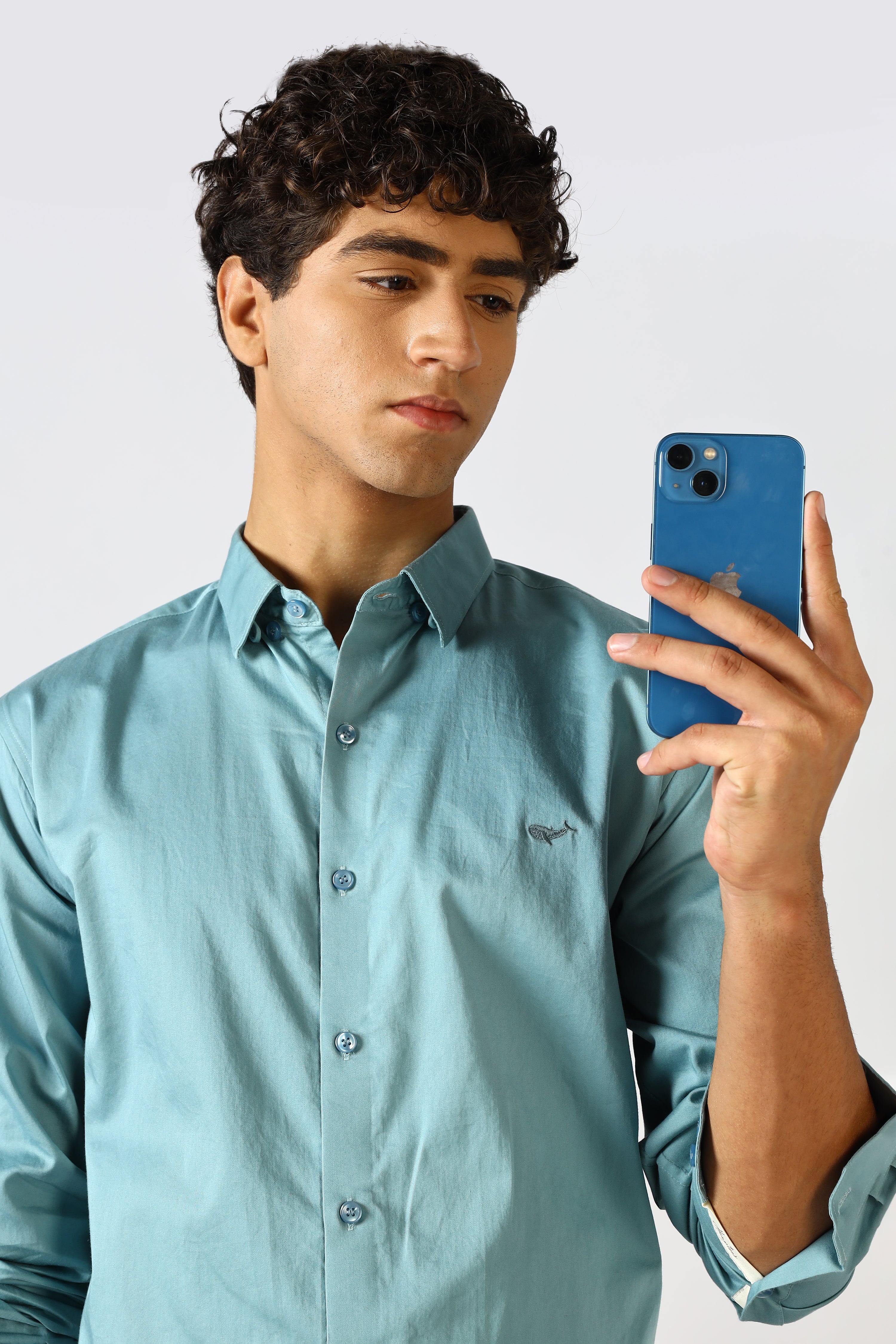 Serene Blue Cinematic Satin 100% Giza Cotton Shirt