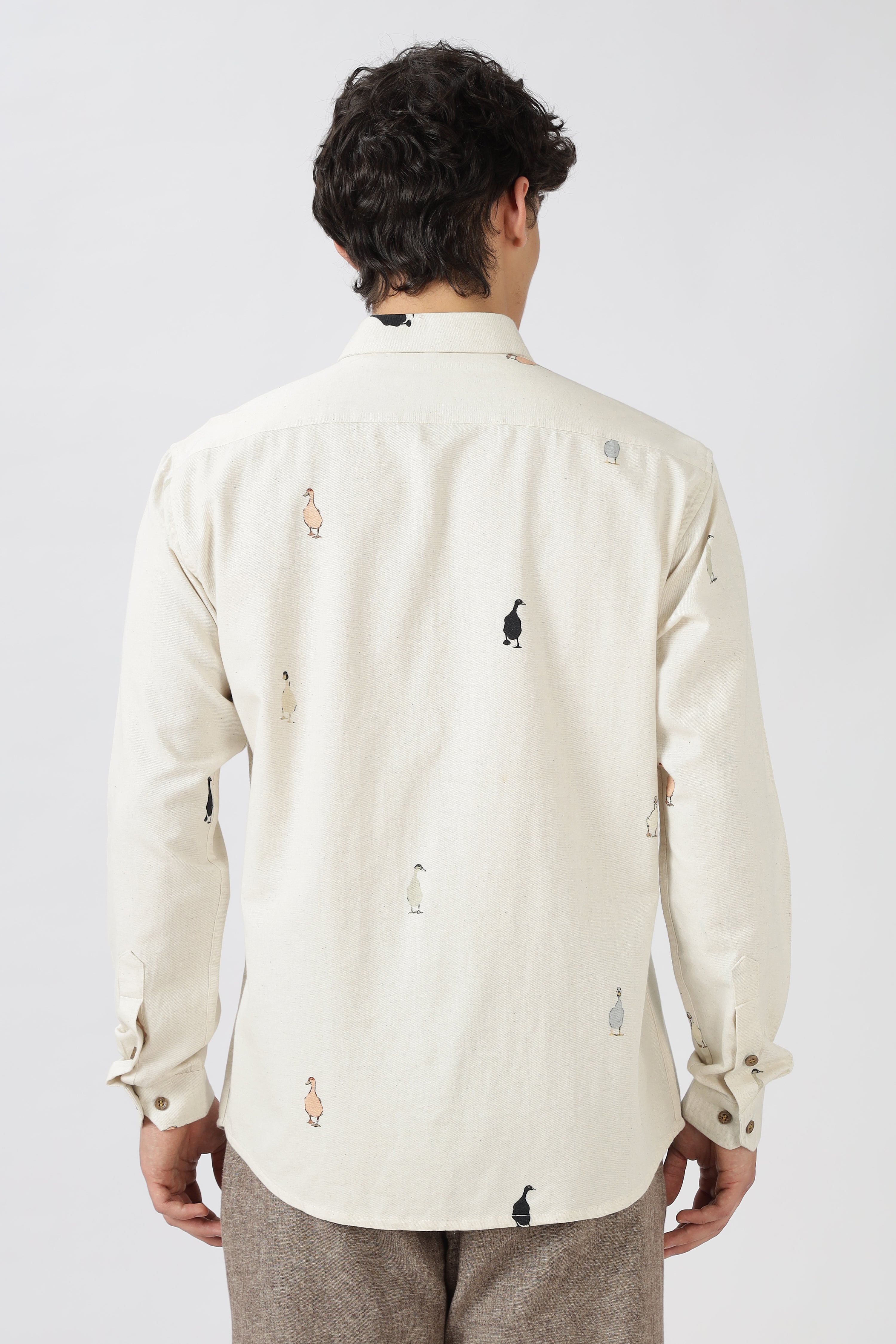 Wandering Ducks Theory Cotton Regular Fit Beige Printed Shirt