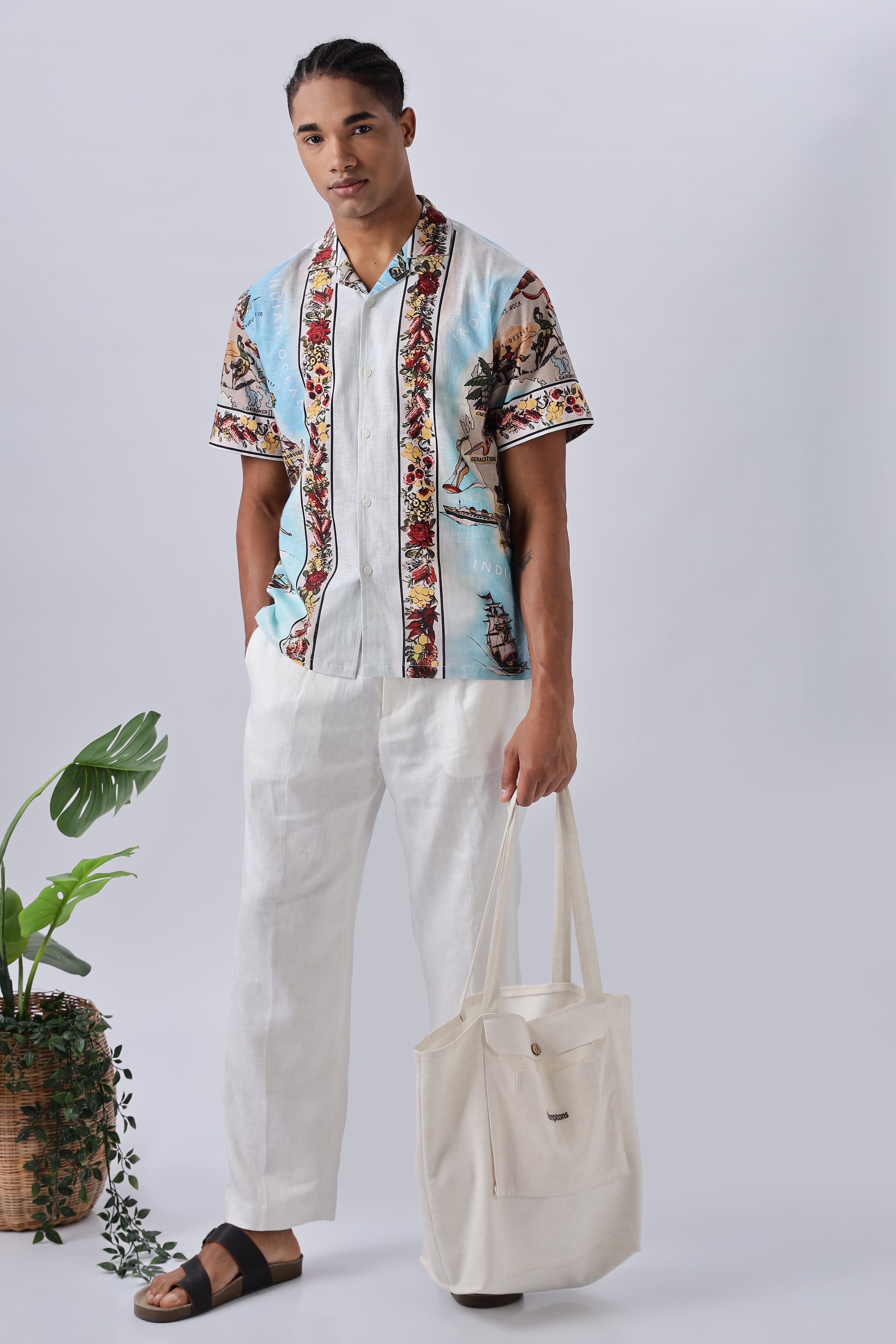 Vintage Ocean Art Printed Cuban Collar Shirt