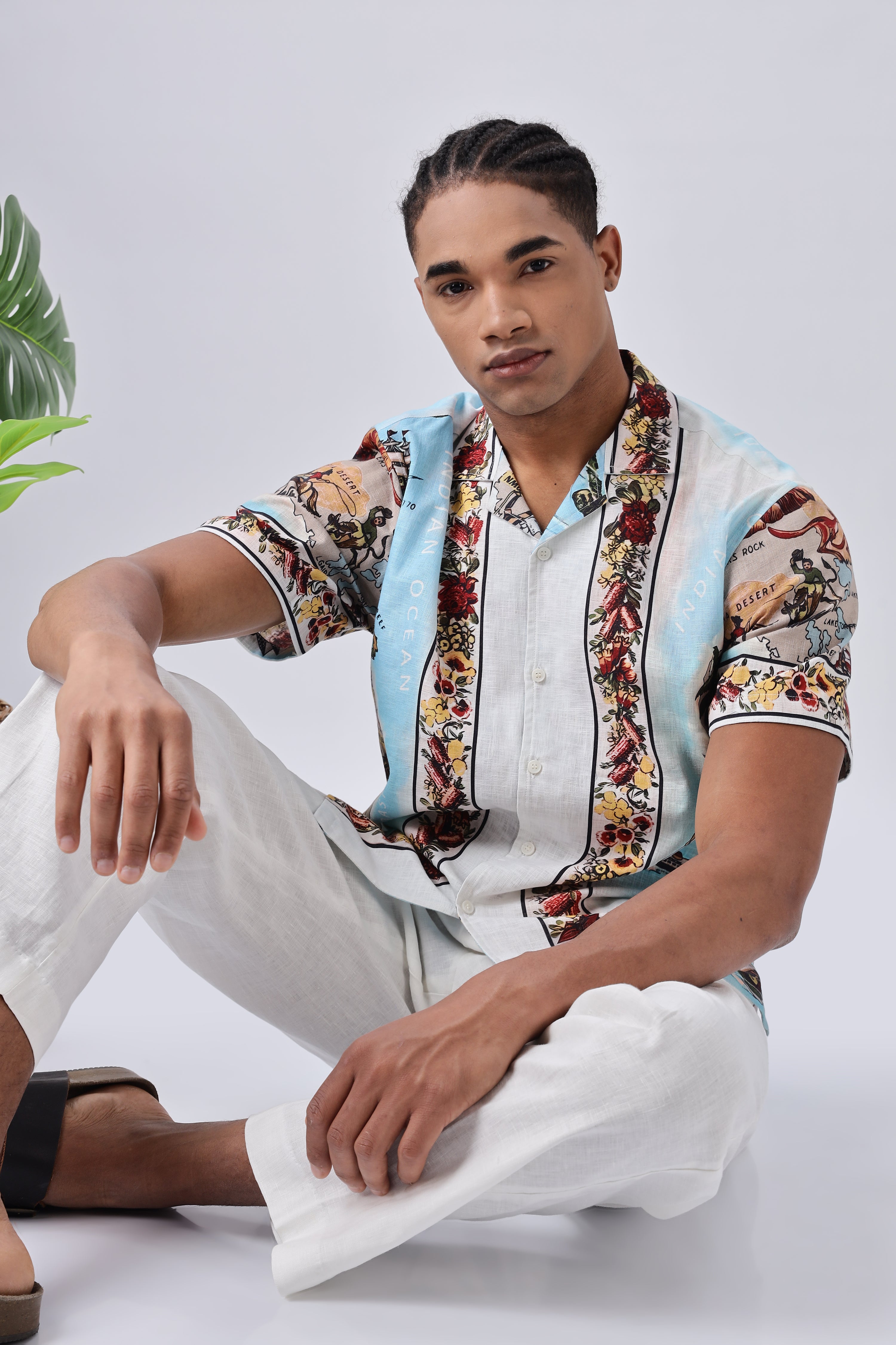 Vintage Ocean Art Printed Cuban Collar Shirt