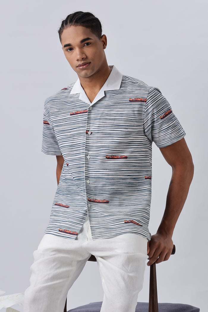 The Hawaiian Coastliner Cotton Box Fit Black Printed Shirt