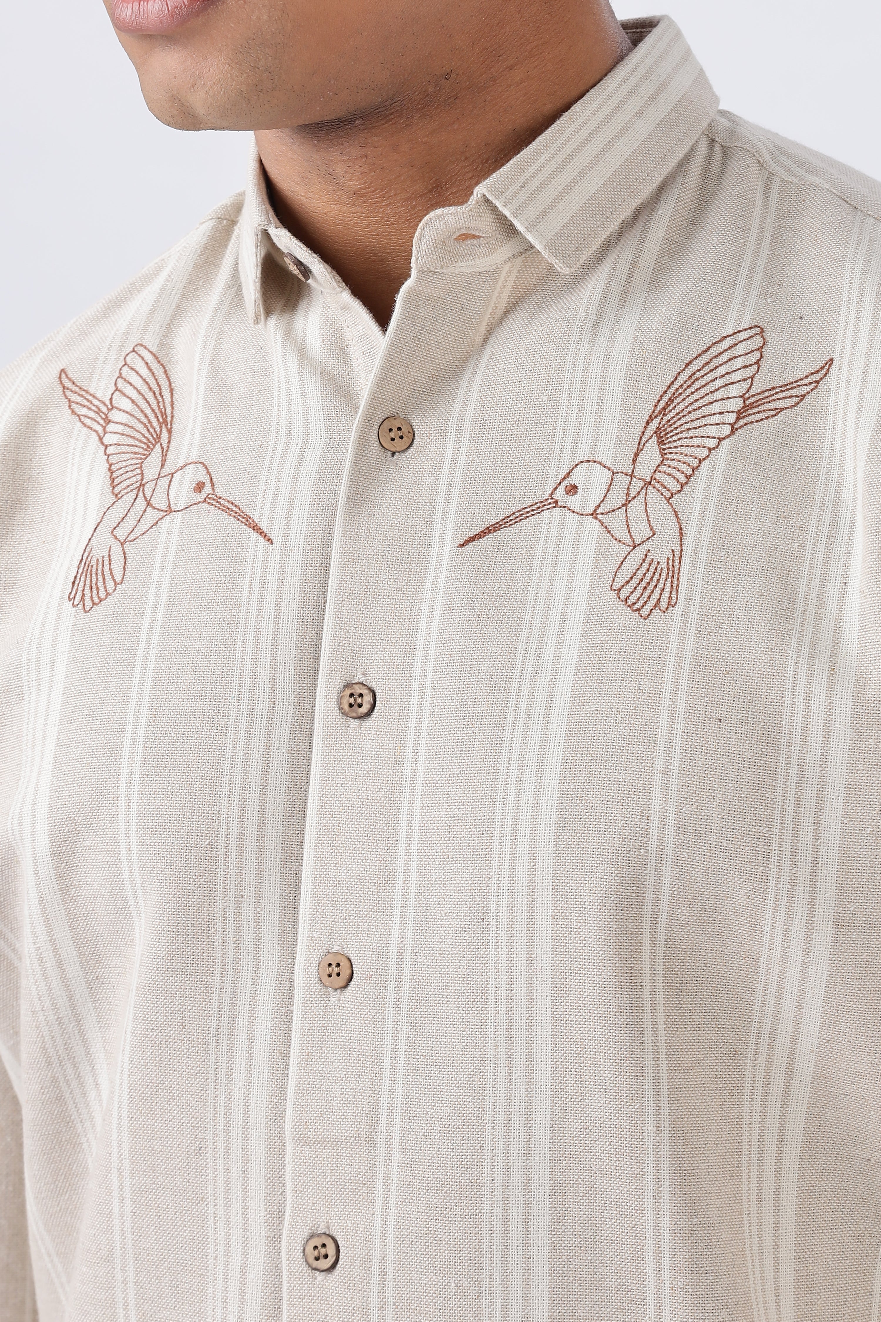 Whisper Flight 100% Cotton Embroidered Hummingbird Shirt