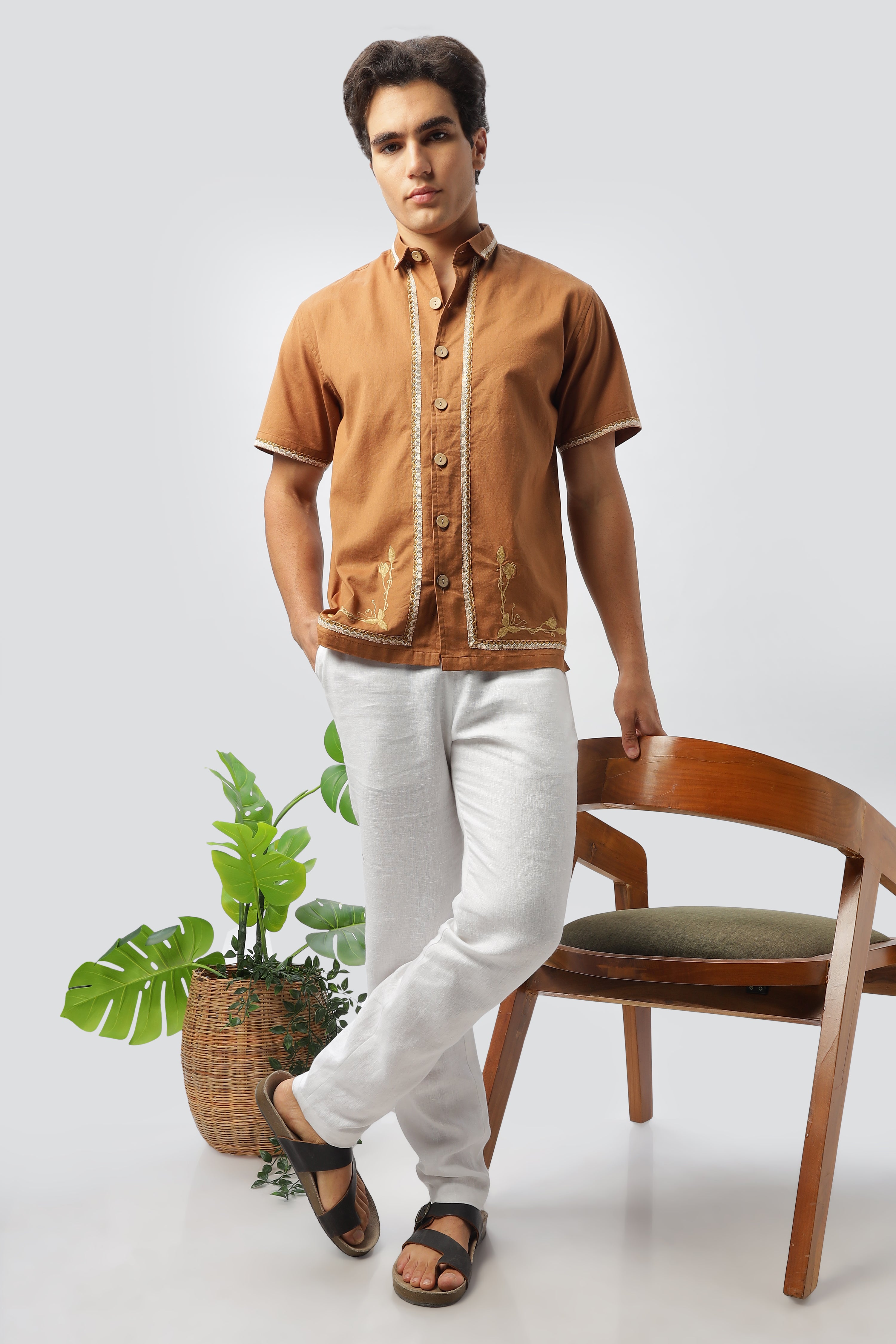 Golden Harvest Embroidered Box Fit Shirt