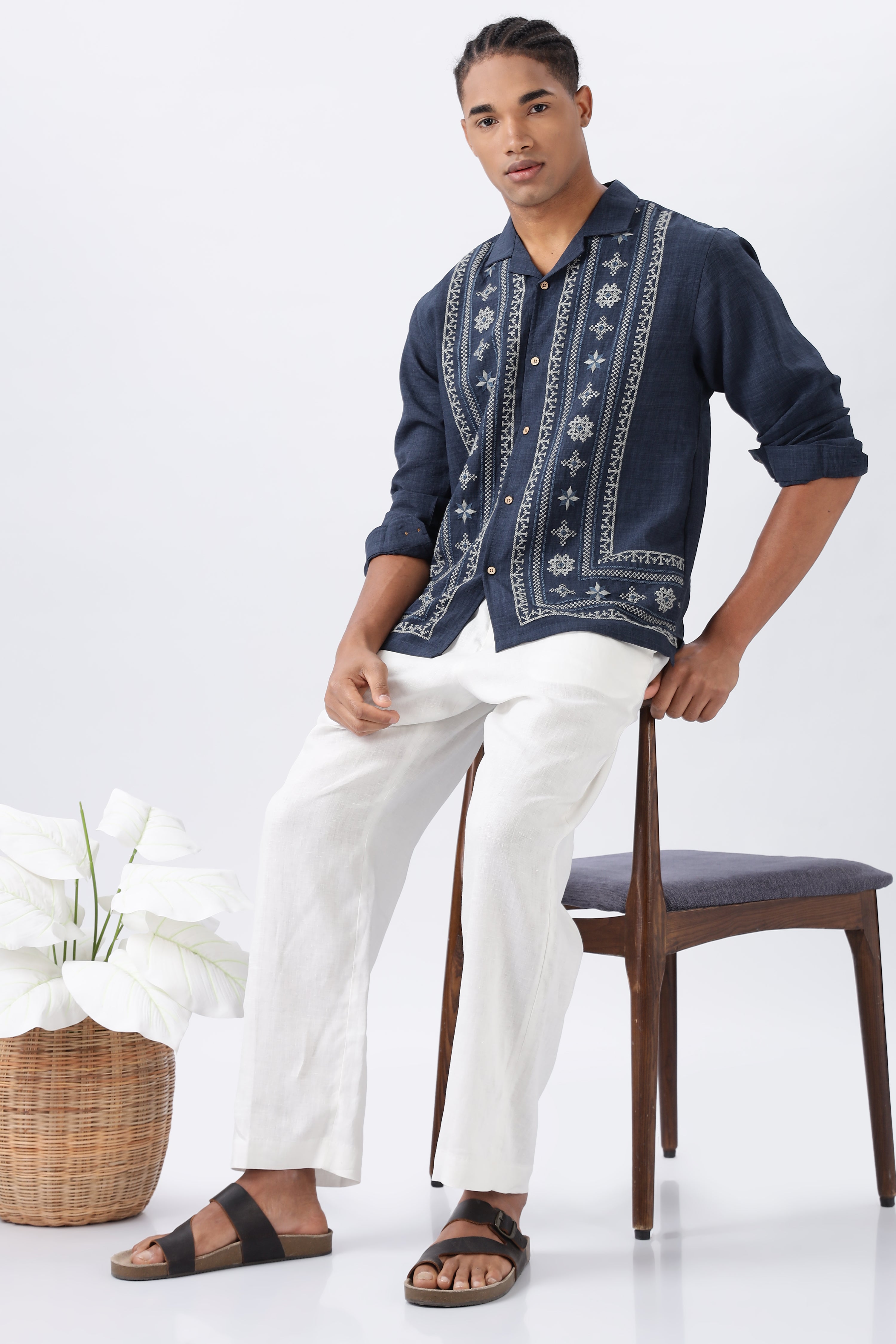 Midnight Nomad Navy Embroidery Box Fit Shirt