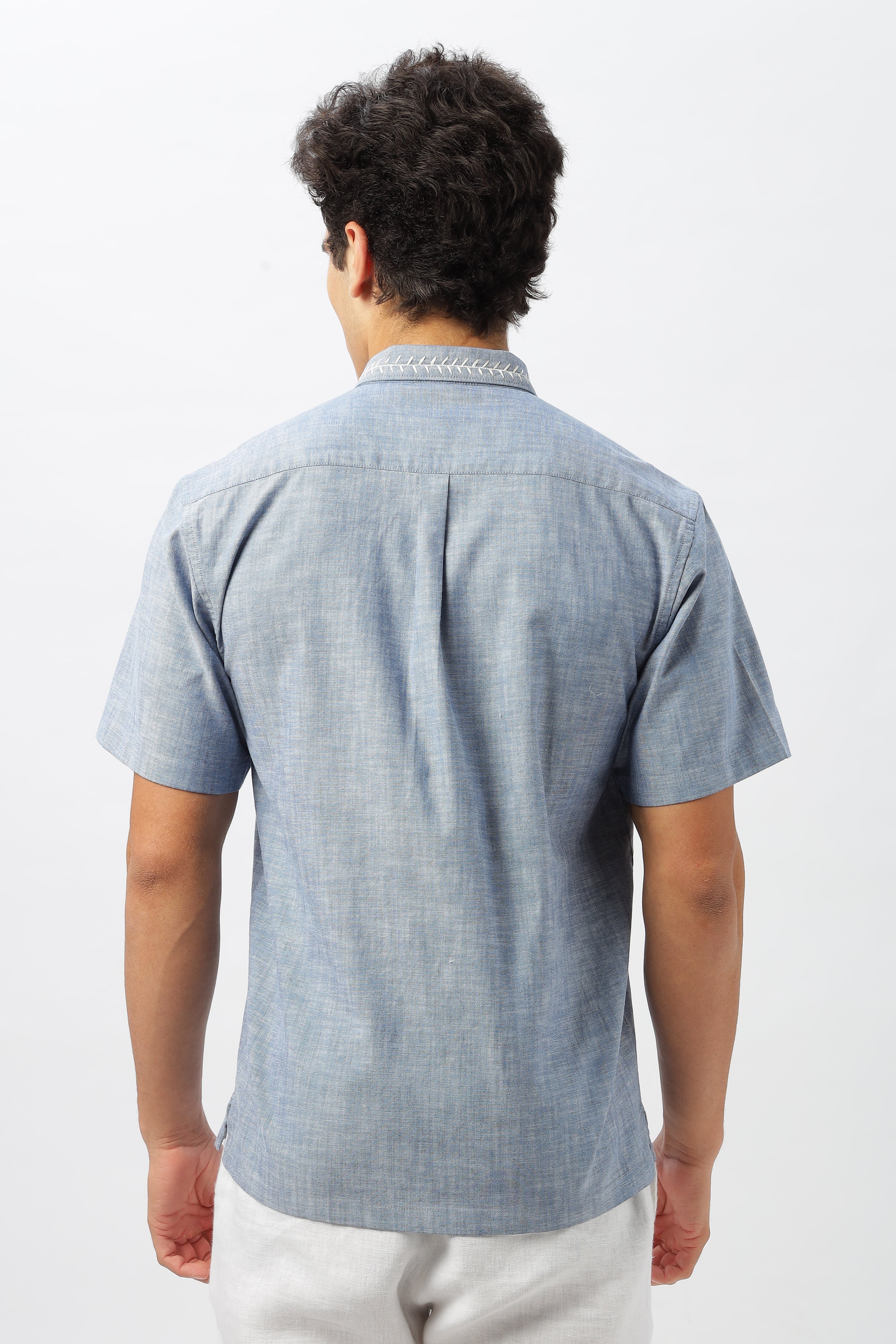 Founder's Fav Deer Embroidery Blue Box Fit Shirt