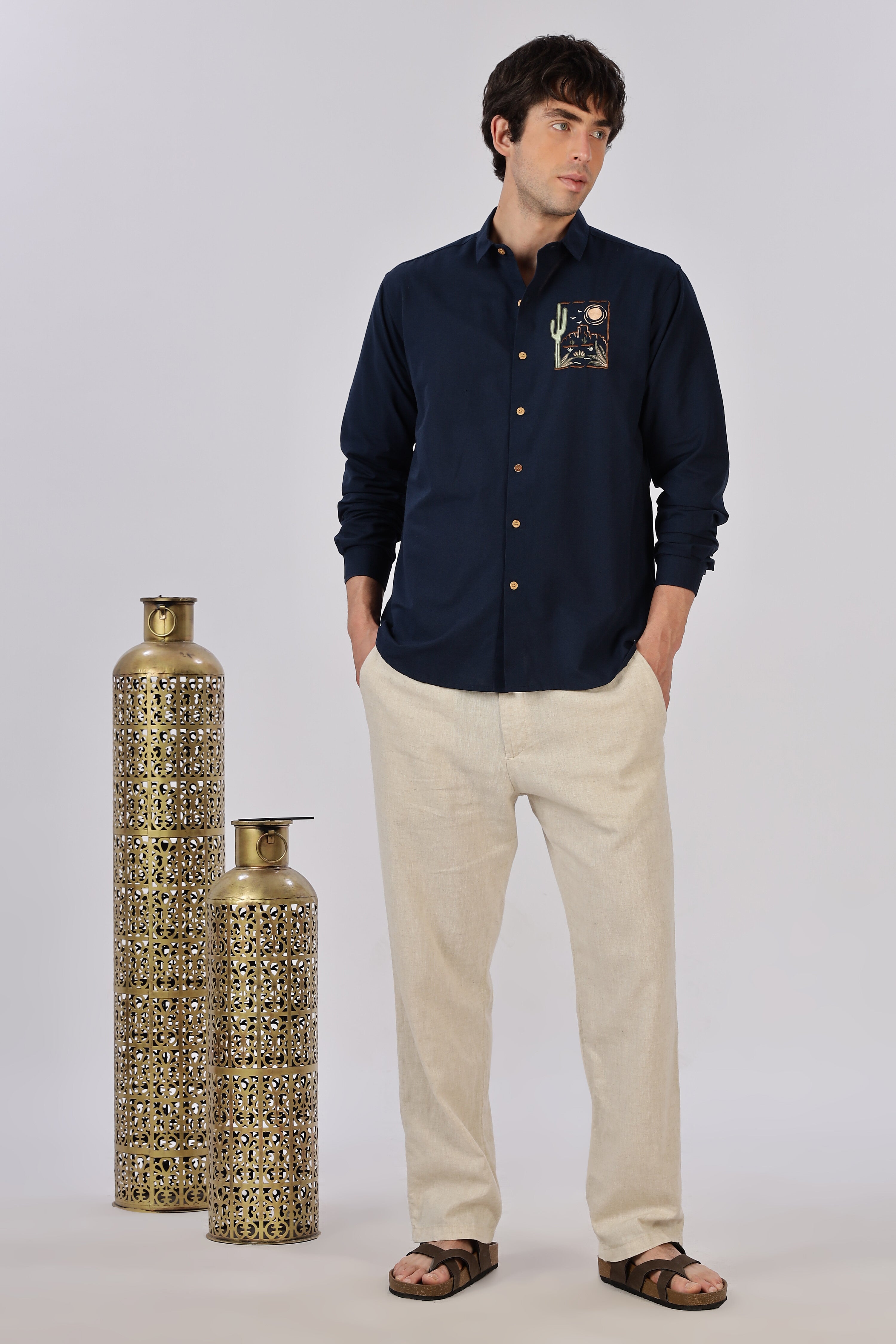 Midnight Mesa Embroidered Indigo Stripe Shirt