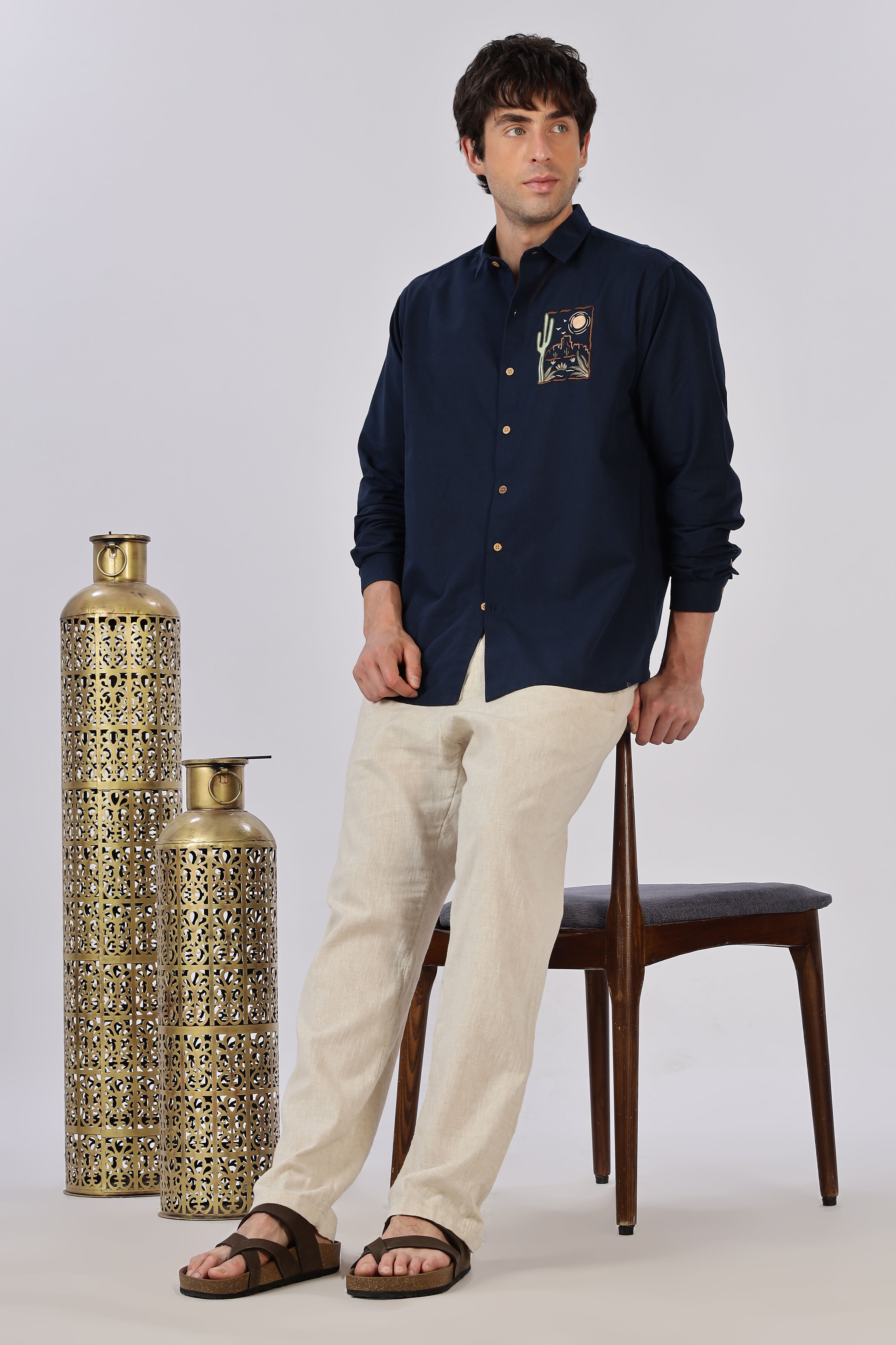 Midnight Mesa Embroidered Indigo Stripe Shirt