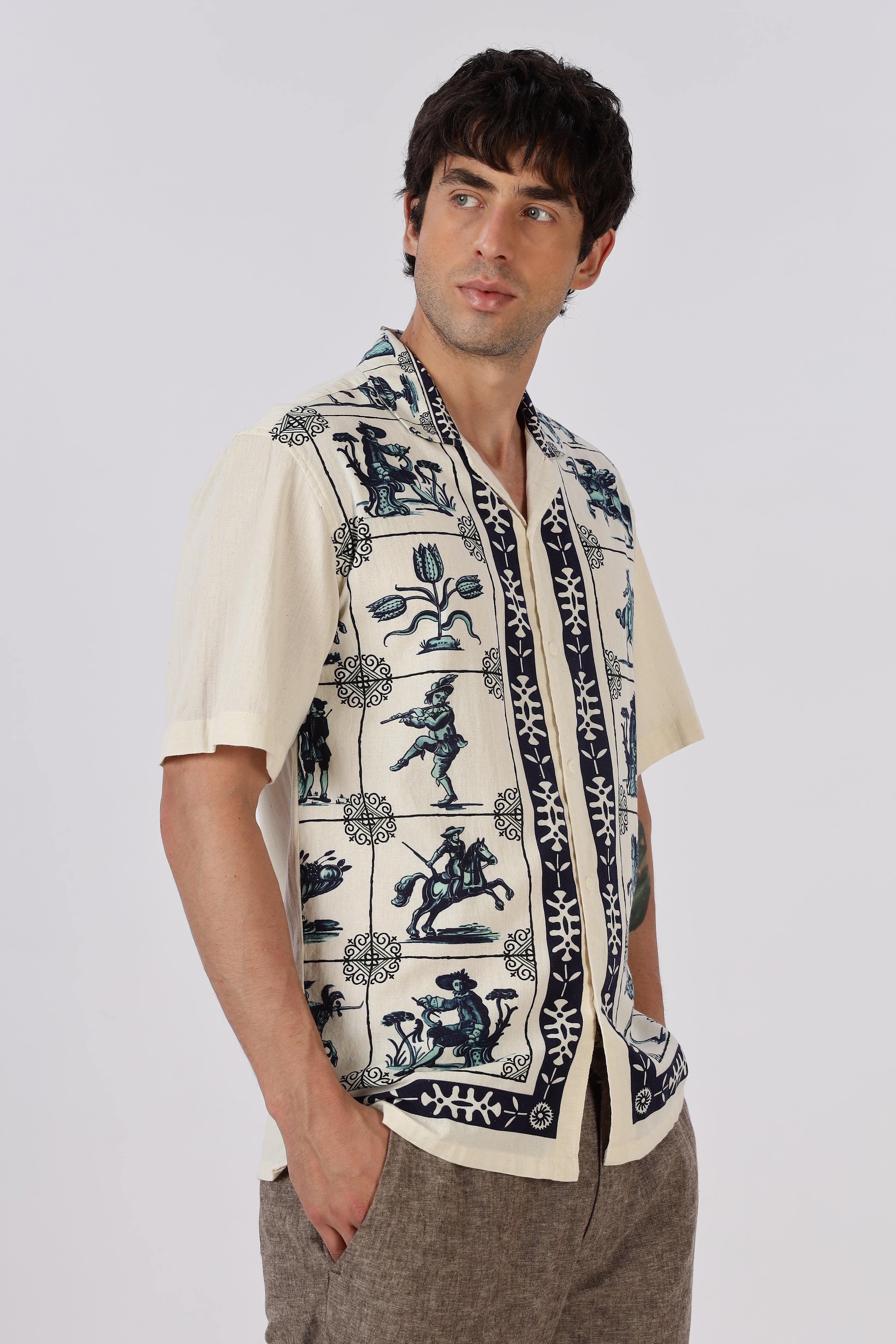 Heritage Rider Printed Cuban Collar Shirt