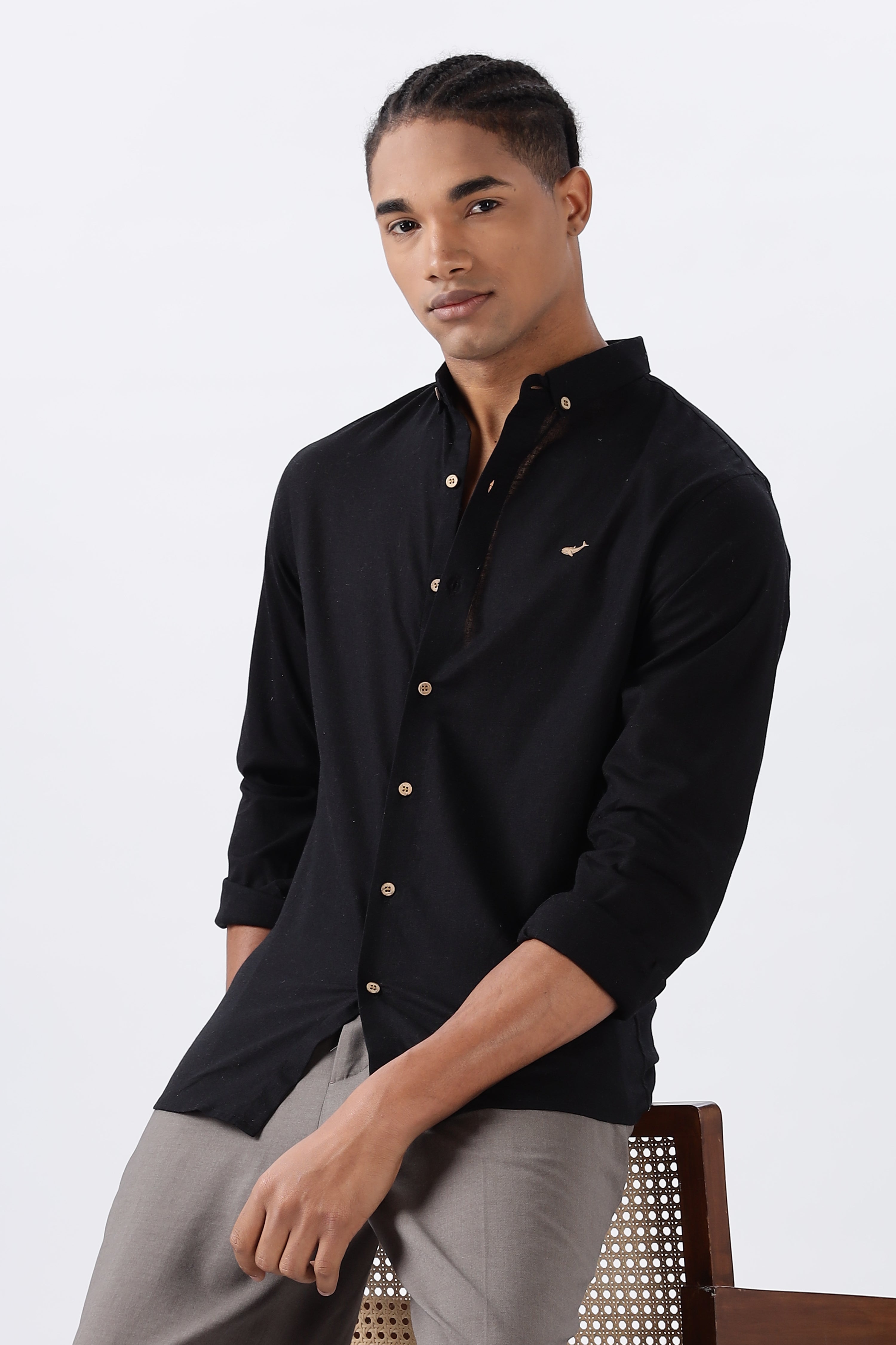 Persia Black Cotton-linen Essential Shirt