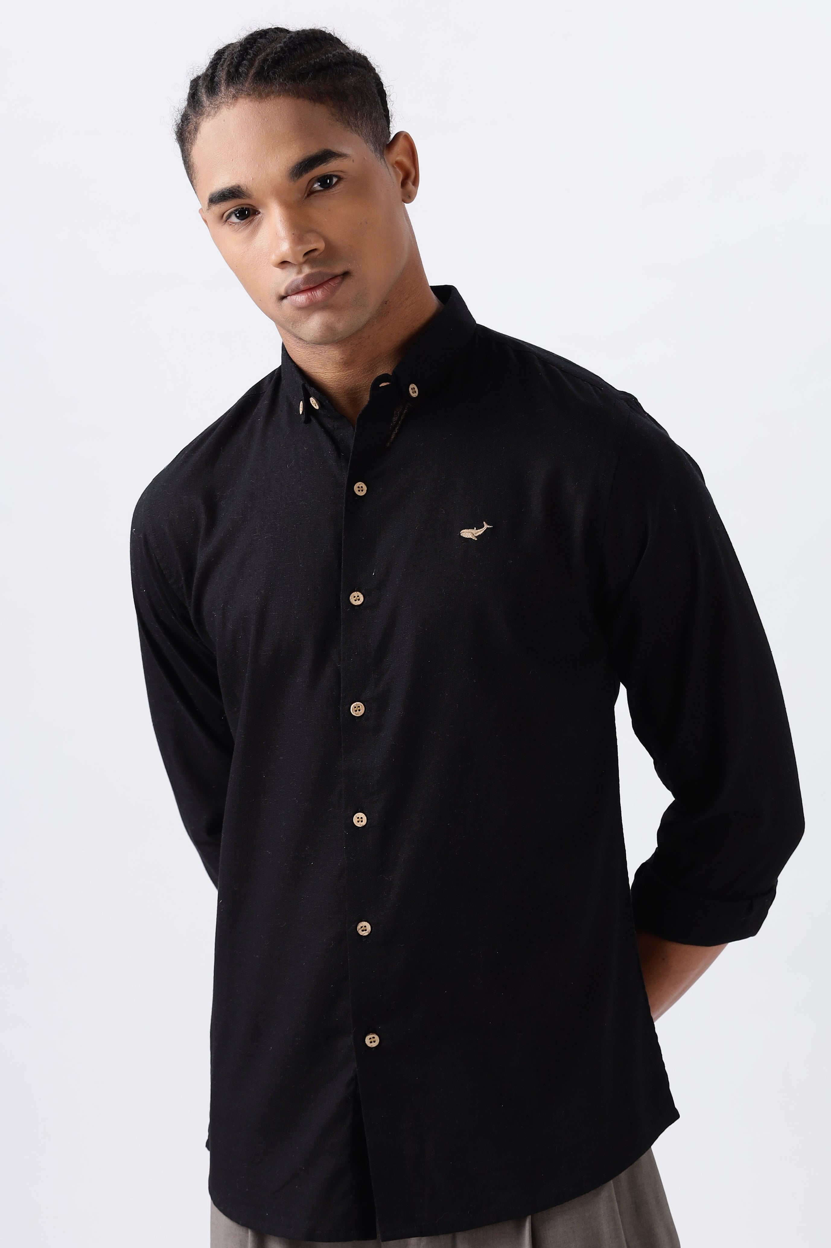 Persia Black Cotton-linen Essential Shirt