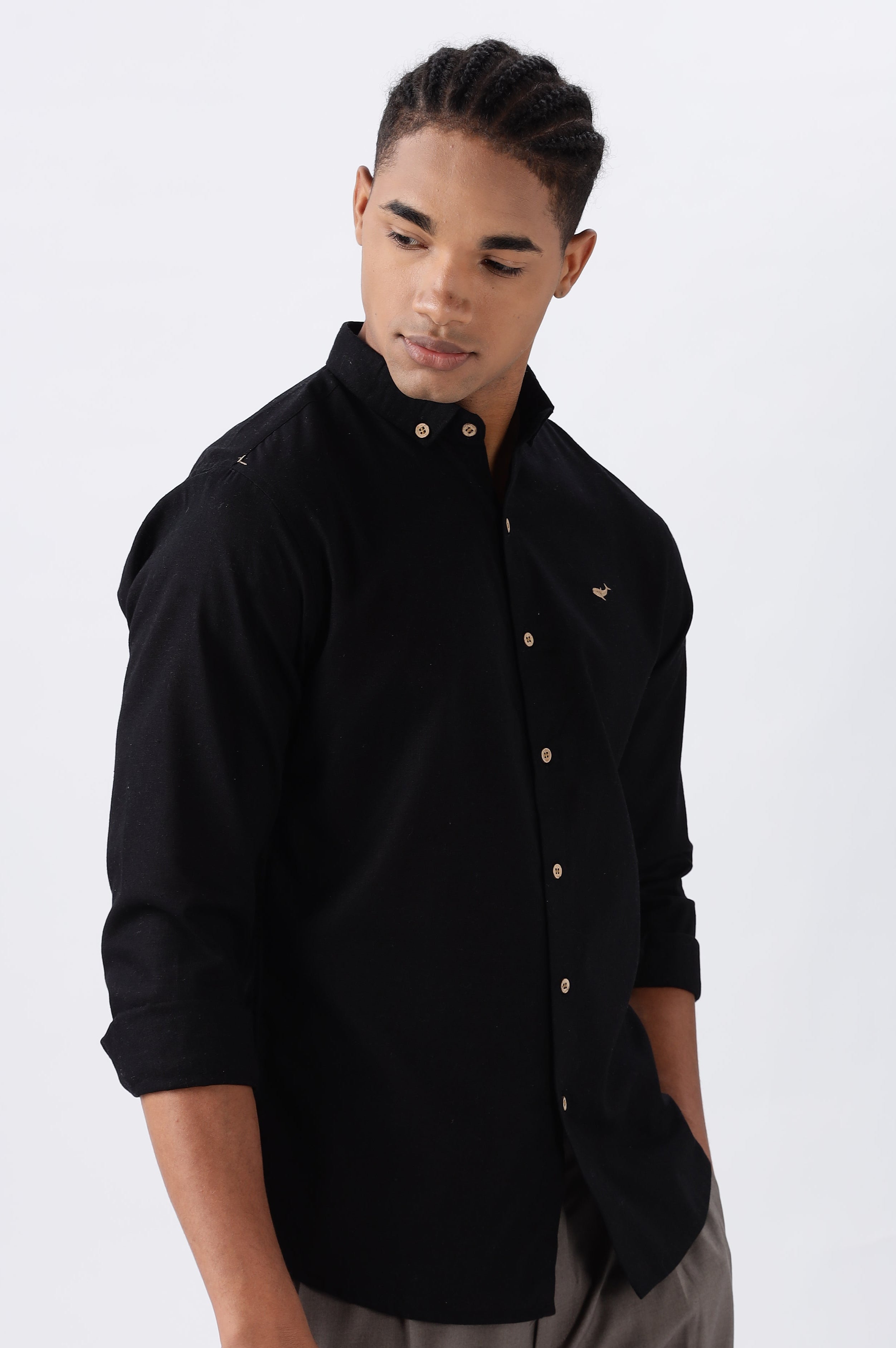Persia Black Cotton-linen Essential Shirt