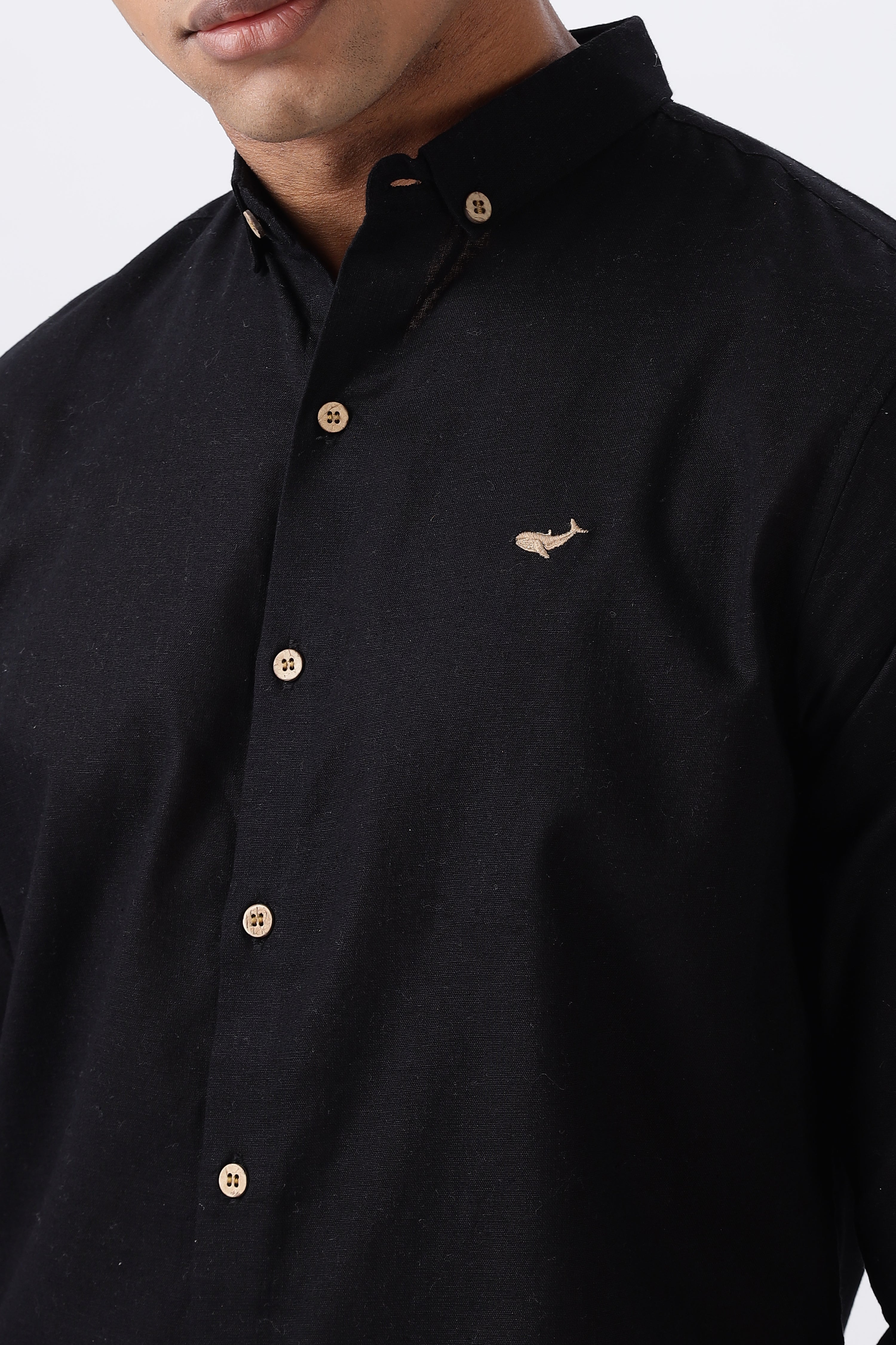 Persia Black Cotton-linen Essential Shirt