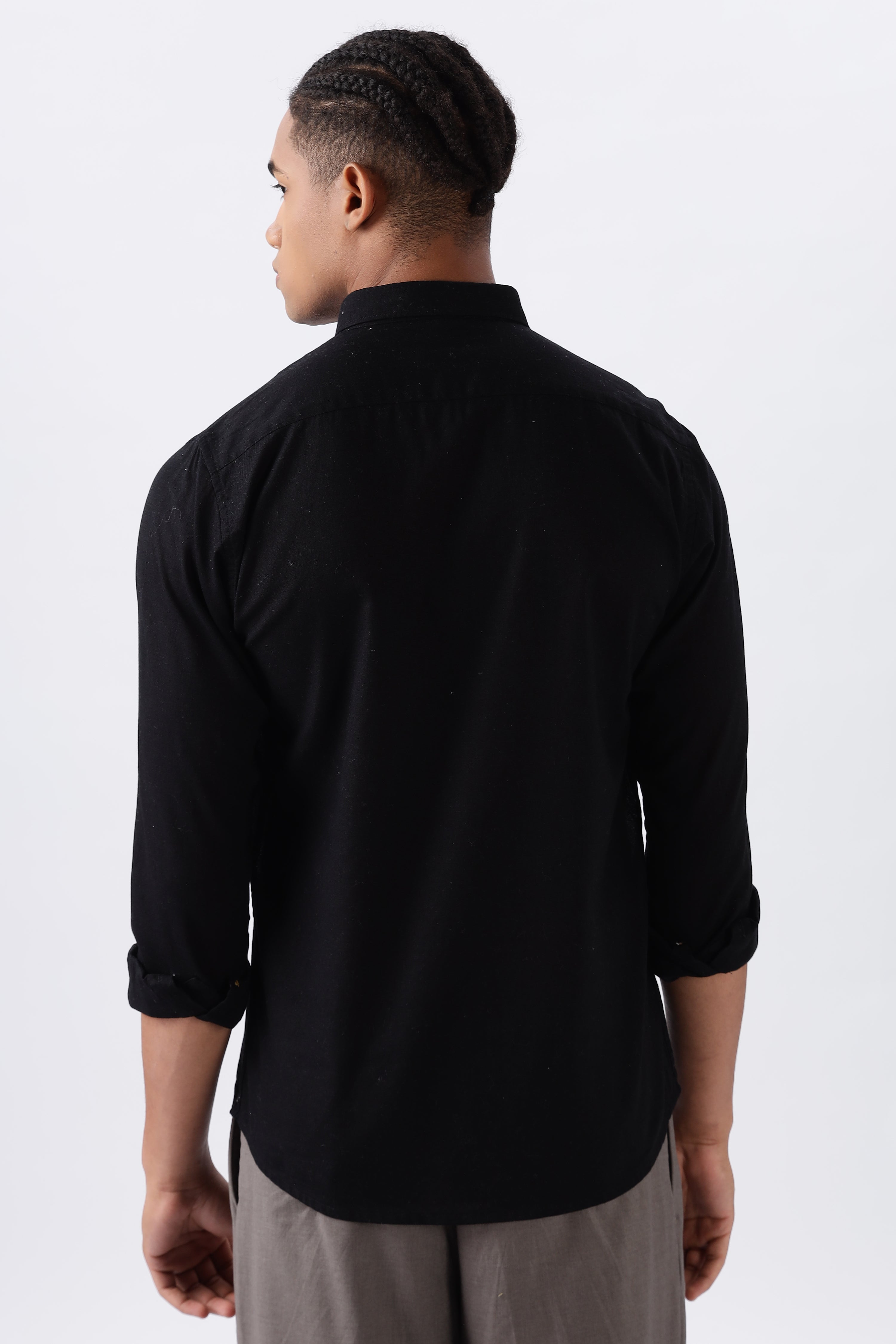 Persia Black Cotton-linen Essential Shirt