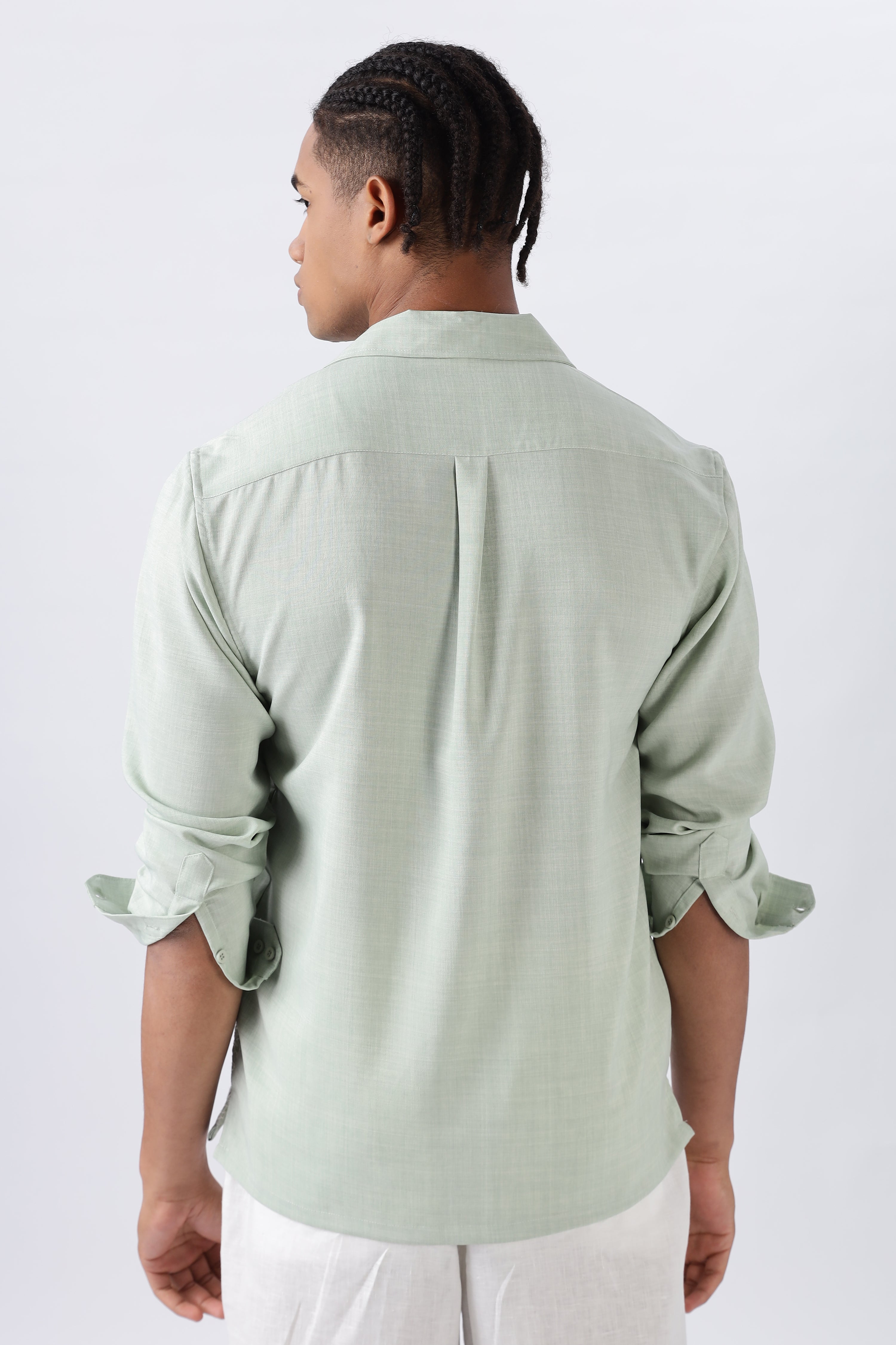 Palm Trail Cotton Embroidered Sage Shirt