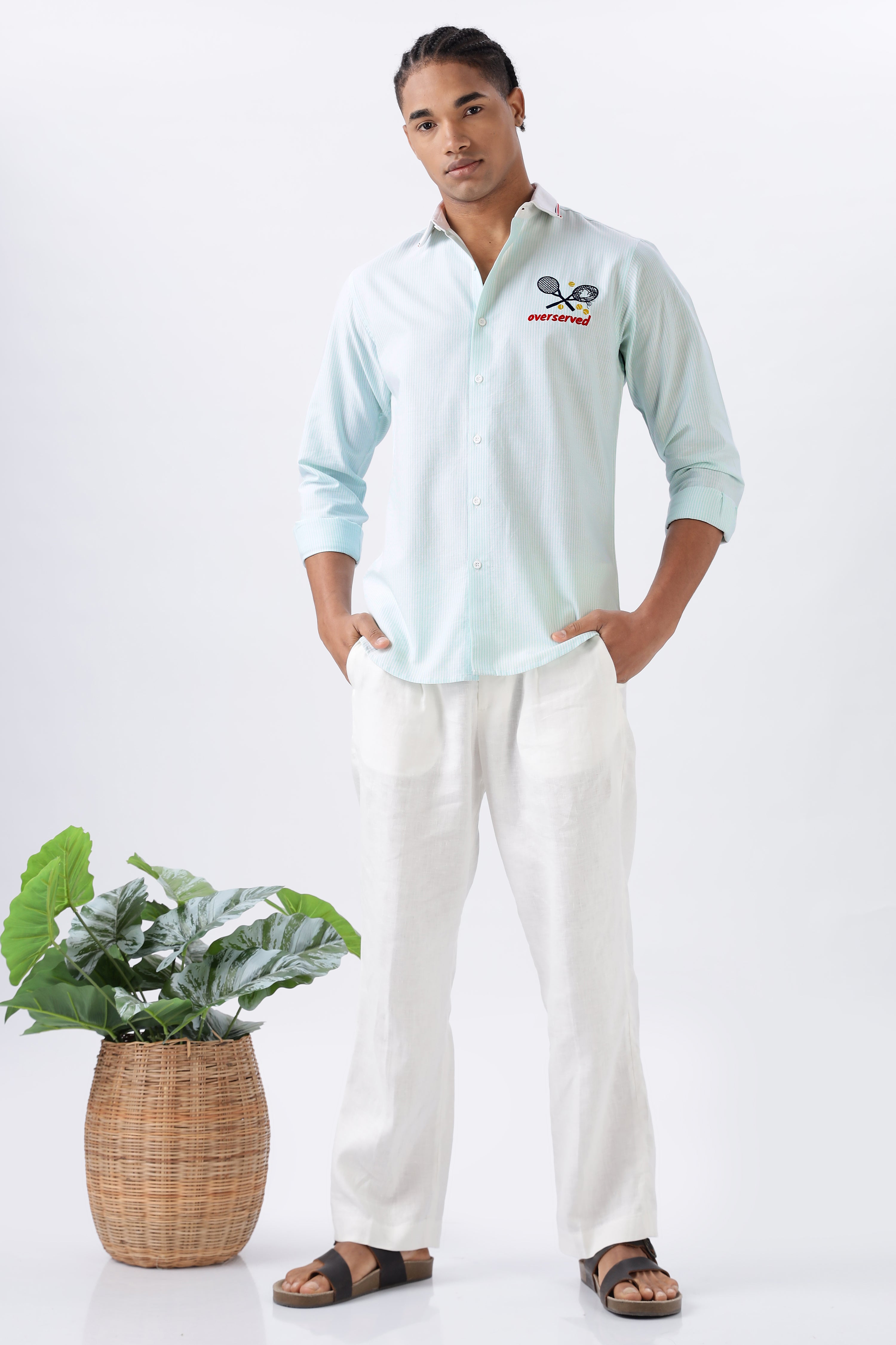 Lemon Green Nouveau Riche Stripes 100% Cotton Shirt