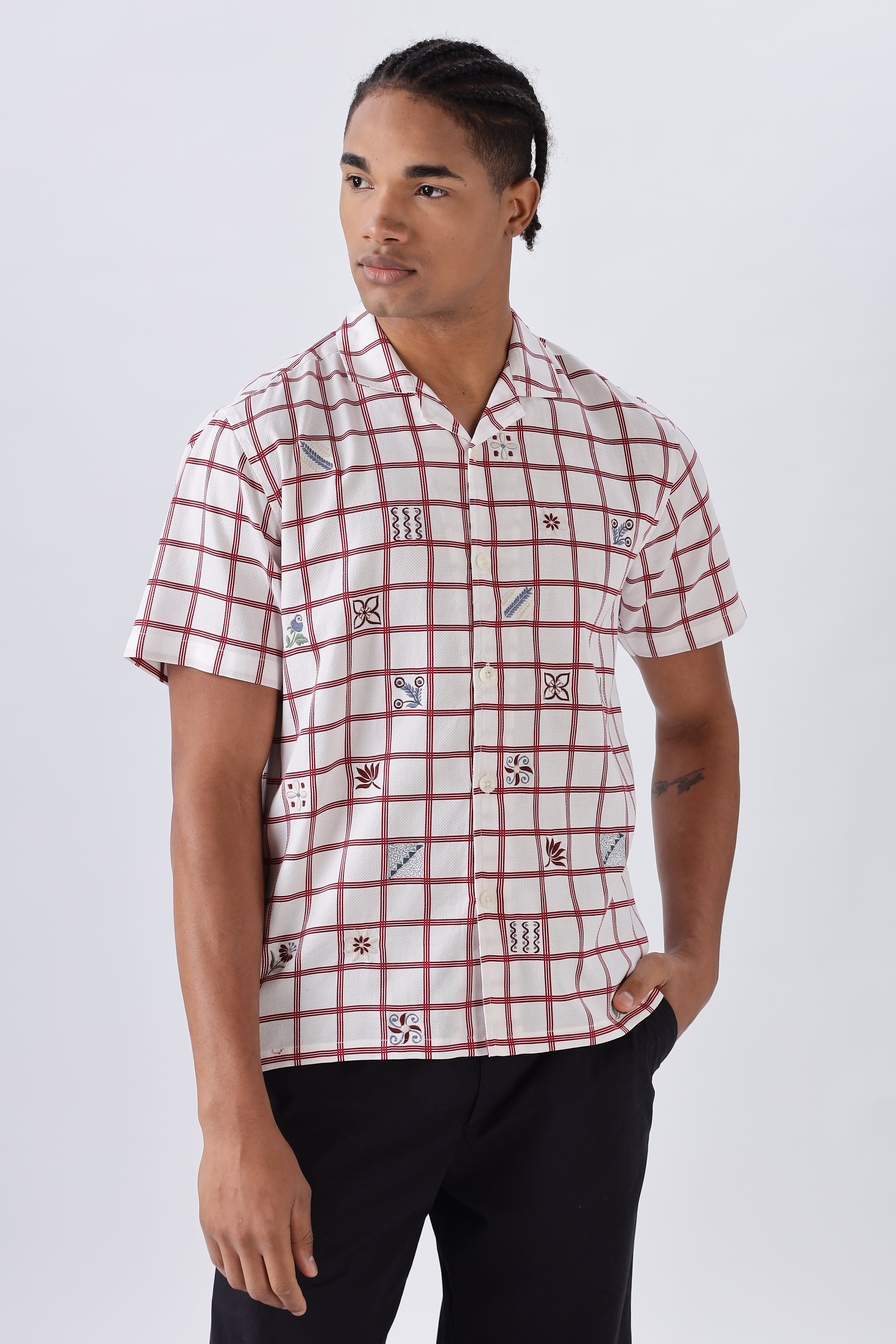 Grid & Glyphs Embroidered Shirt