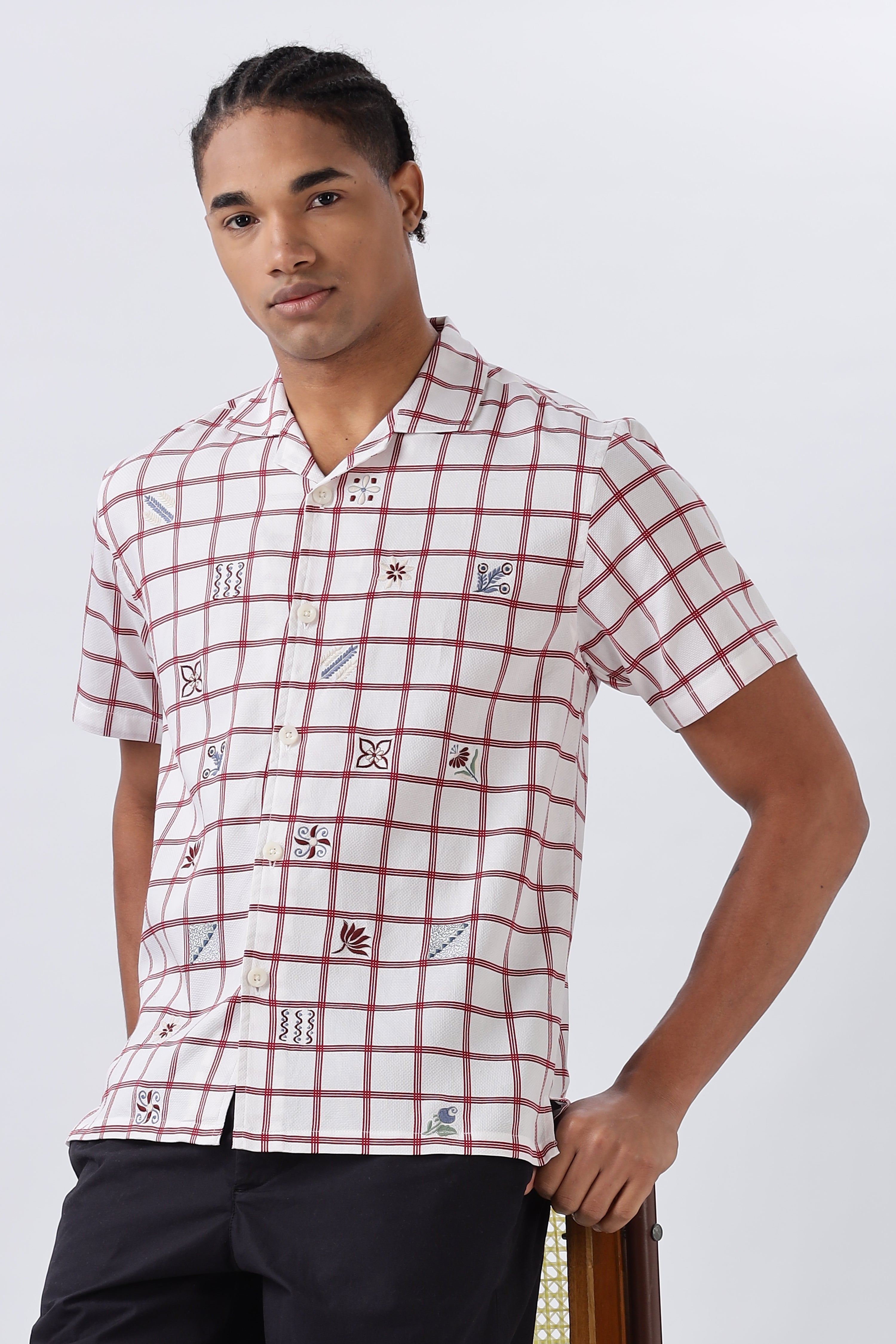 Grid & Glyphs Embroidered Shirt