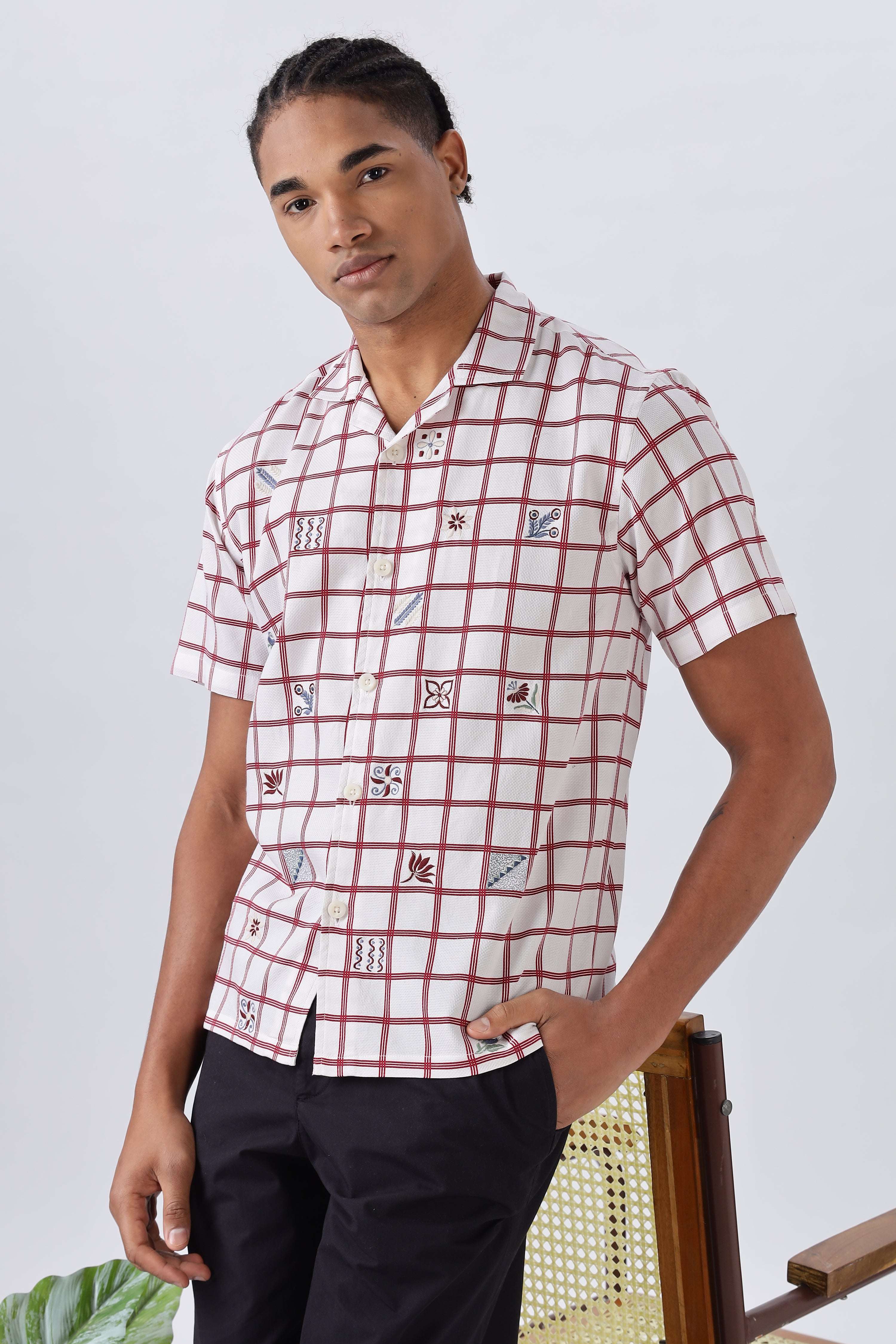 Grid & Glyphs Embroidered Shirt