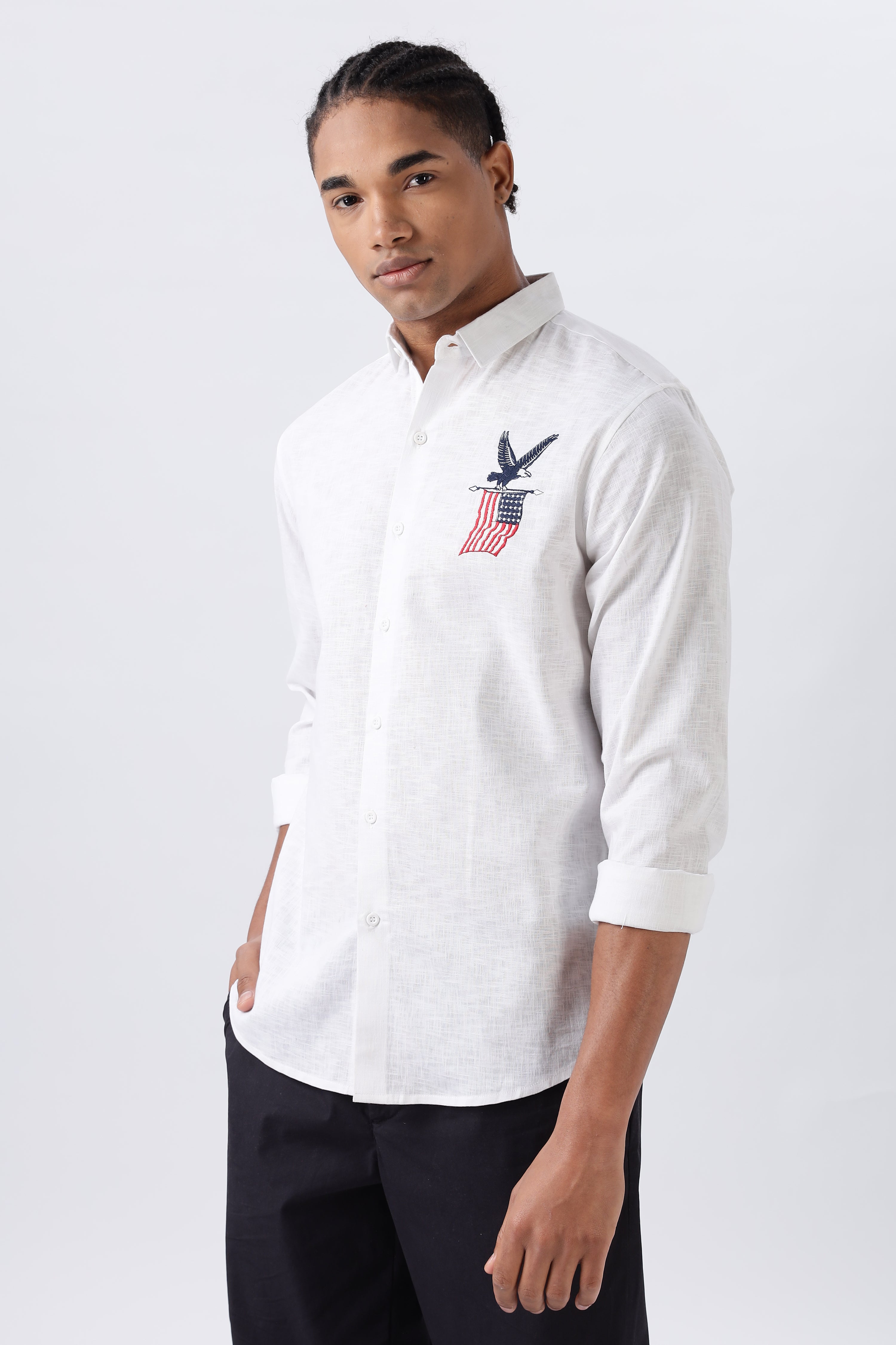American Bald Eagle Embroidery White Shirt