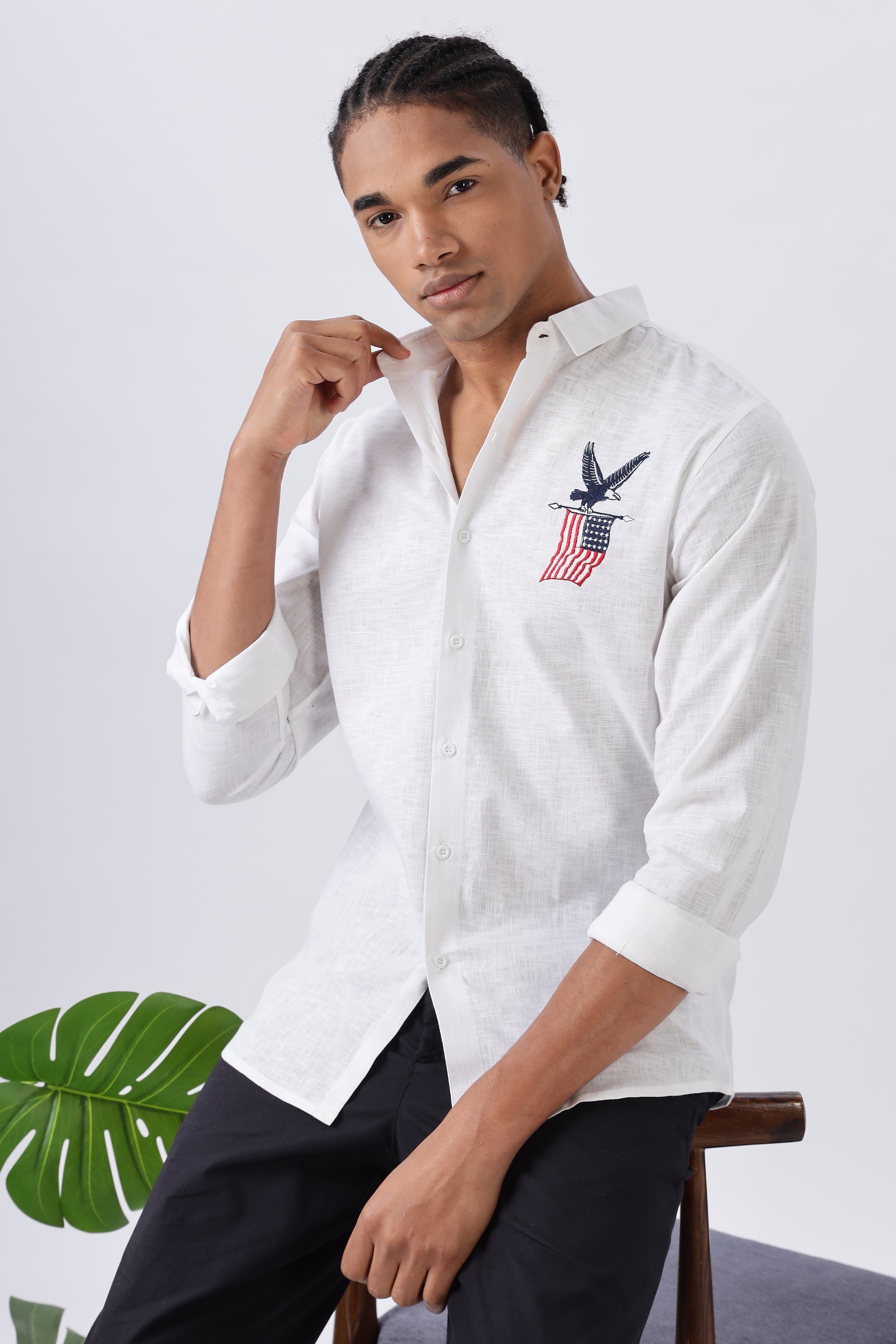 American Bald Eagle Embroidery White Shirt
